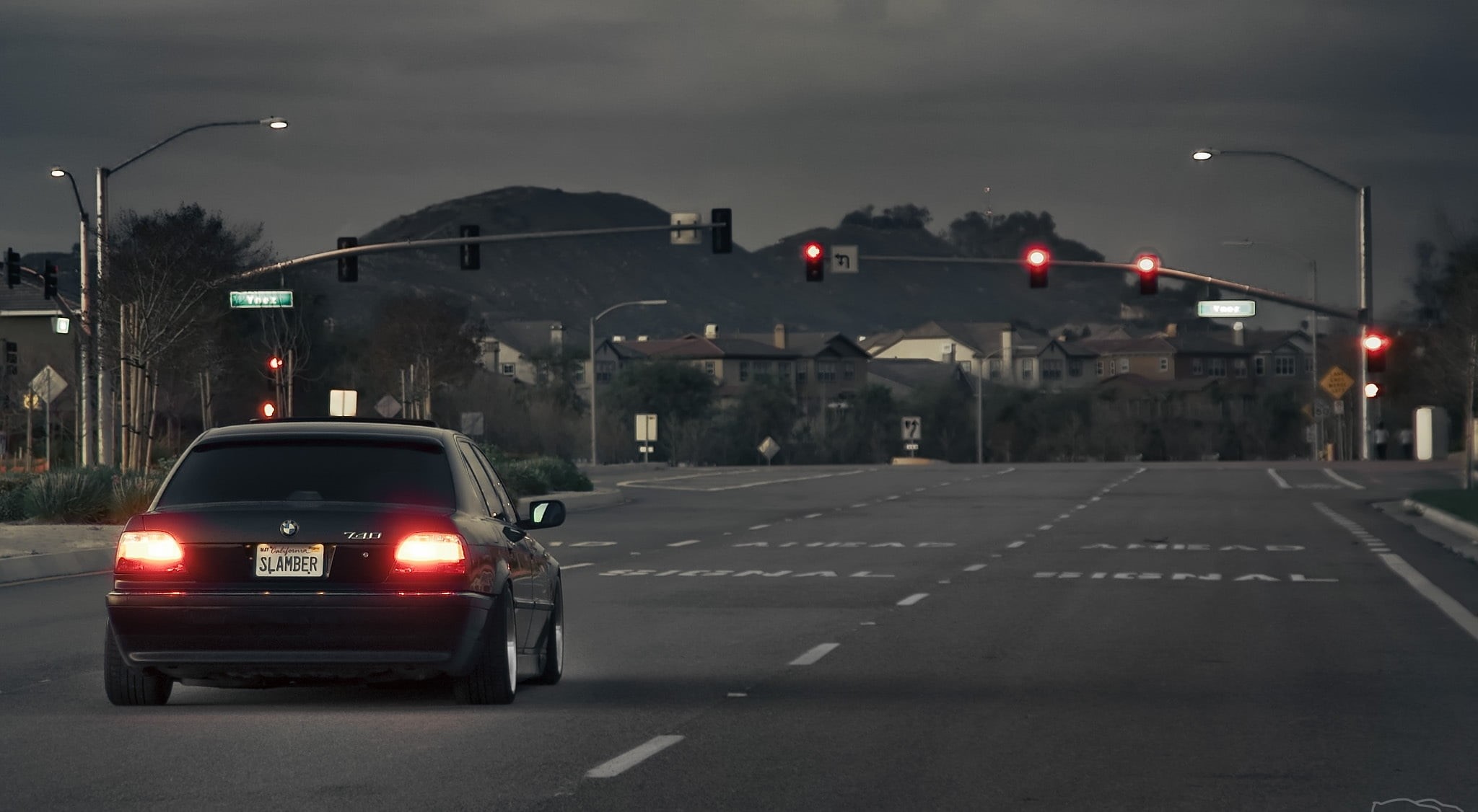 city, traffic Jam, bumer, outdoors, road, direction, series, light, lighting equipment, illuminated, 1080P, traffic, dusk, night, black, tuning, seven, HD Wallpaper