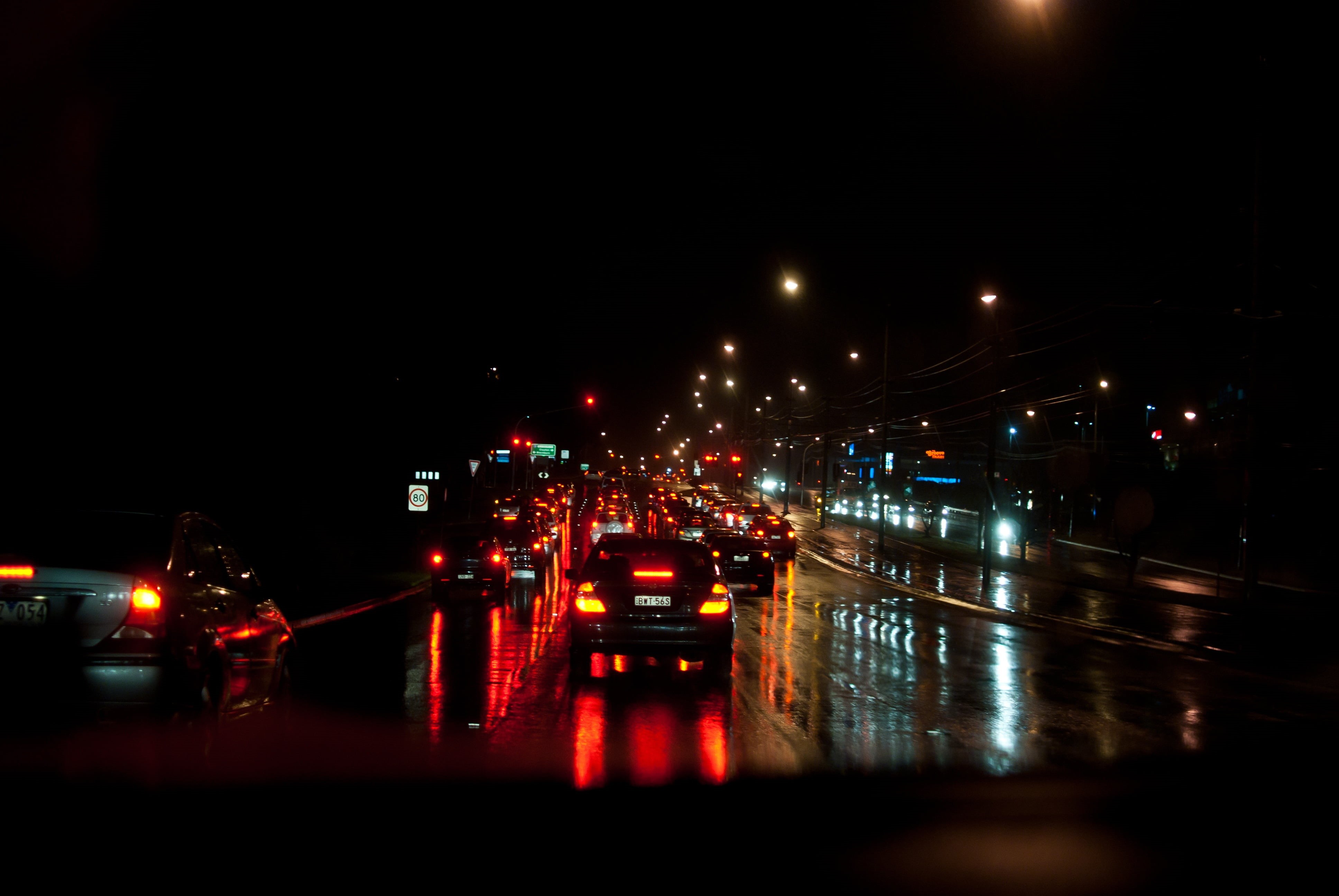 building exterior, highway, color Image, built structure, industry, motion, no people, red, sky, street, traffic Jam, road, car, land Vehicle, nature, traffic, HD Wallpaper