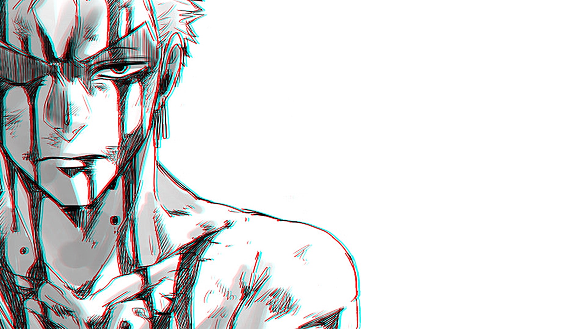 simple background, Roronoa Zoro, One Piece, chromatic aberration, 1080P, HD Wallpaper