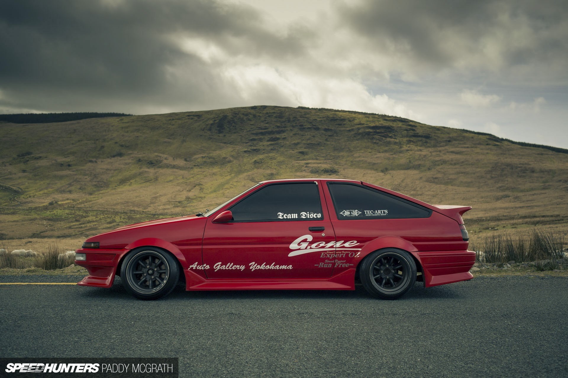 environment, Toyota, sky, non-urban scene, cloud - sky, red, day, AE86, overcast, nature, Japanese cars, mode of transportation, land vehicle, beauty in nature, HD Wallpaper
