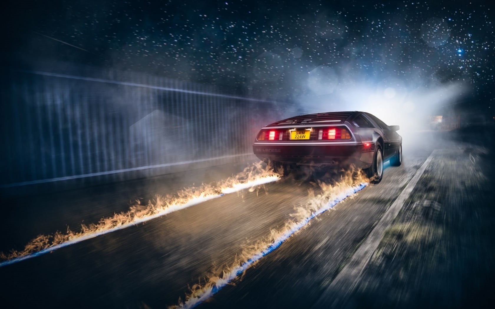 car, road, rain, snowing, blurred motion, storm, transportation, mode of transportation, artwork, sports, 720P, driving, night, DeLorean, speed, HD Wallpaper