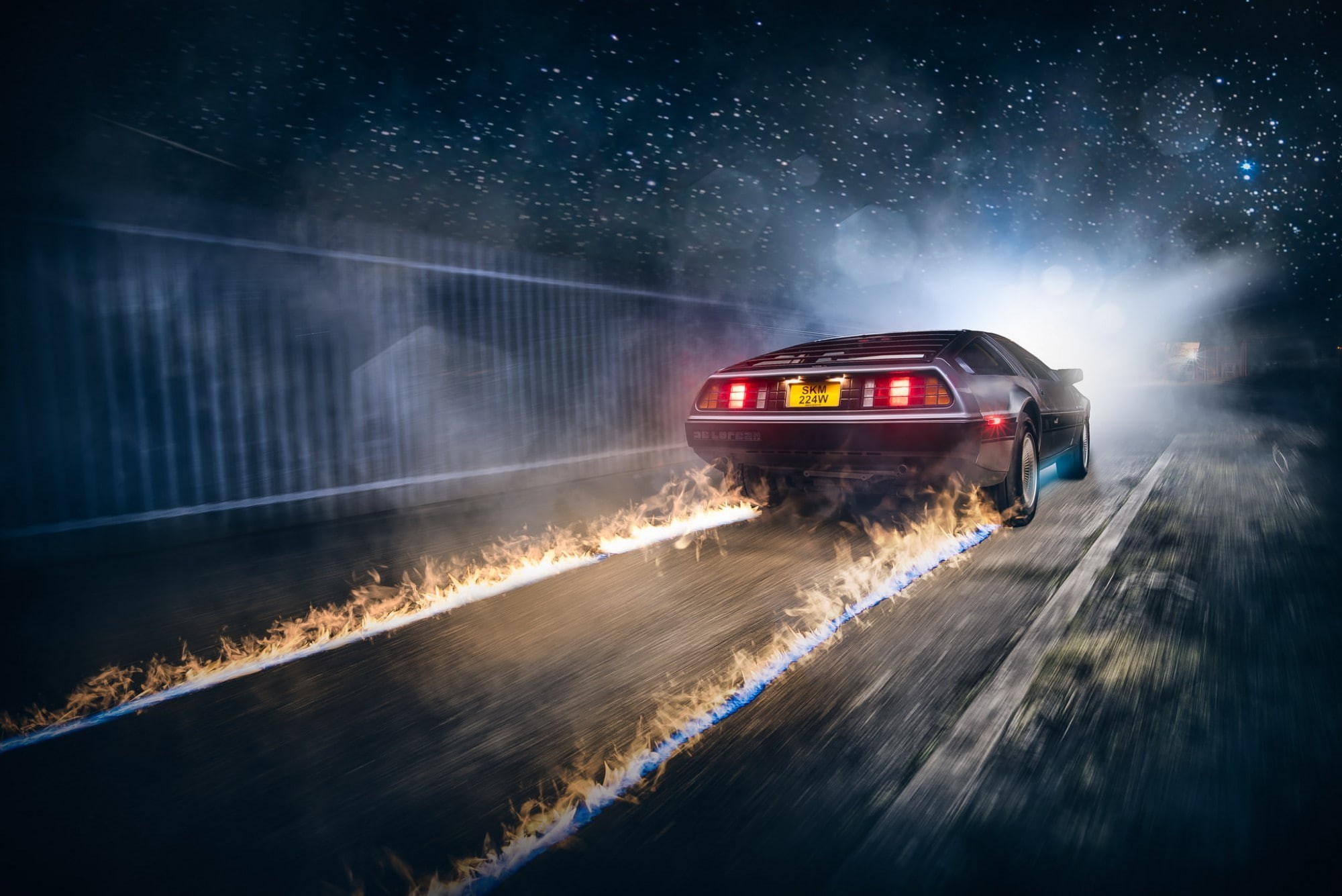 Back To The Future, 1080P, Car, Rear, Ligth, Nigth, DeLorean, Fire, DMC-12, HD Wallpaper