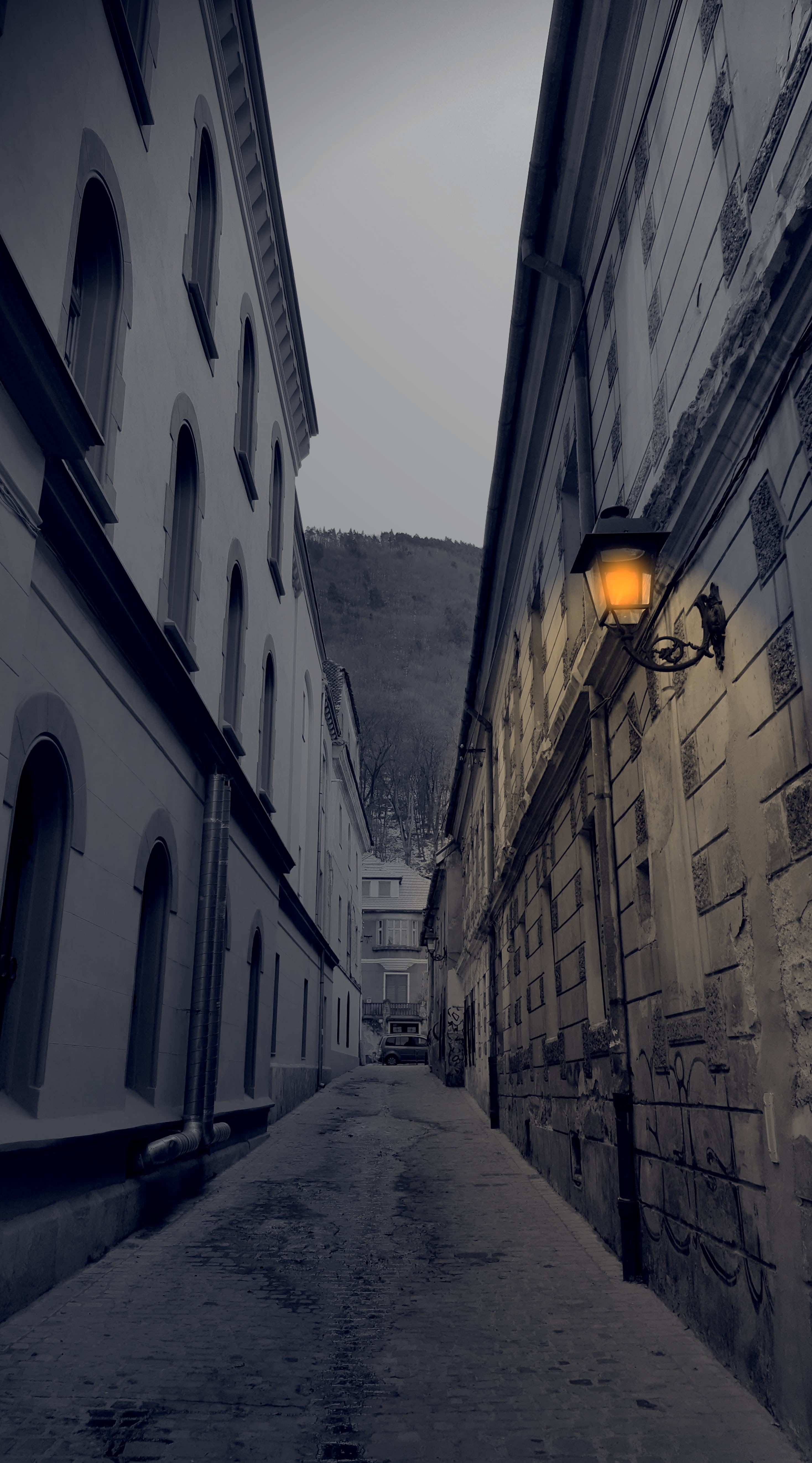 snow, lighting equipment, building, illuminated, bohemian, architecture, old town, vintage, walk, rustic, narrow, buildings, era, history, 5K, built structure, Phone HD Wallpaper