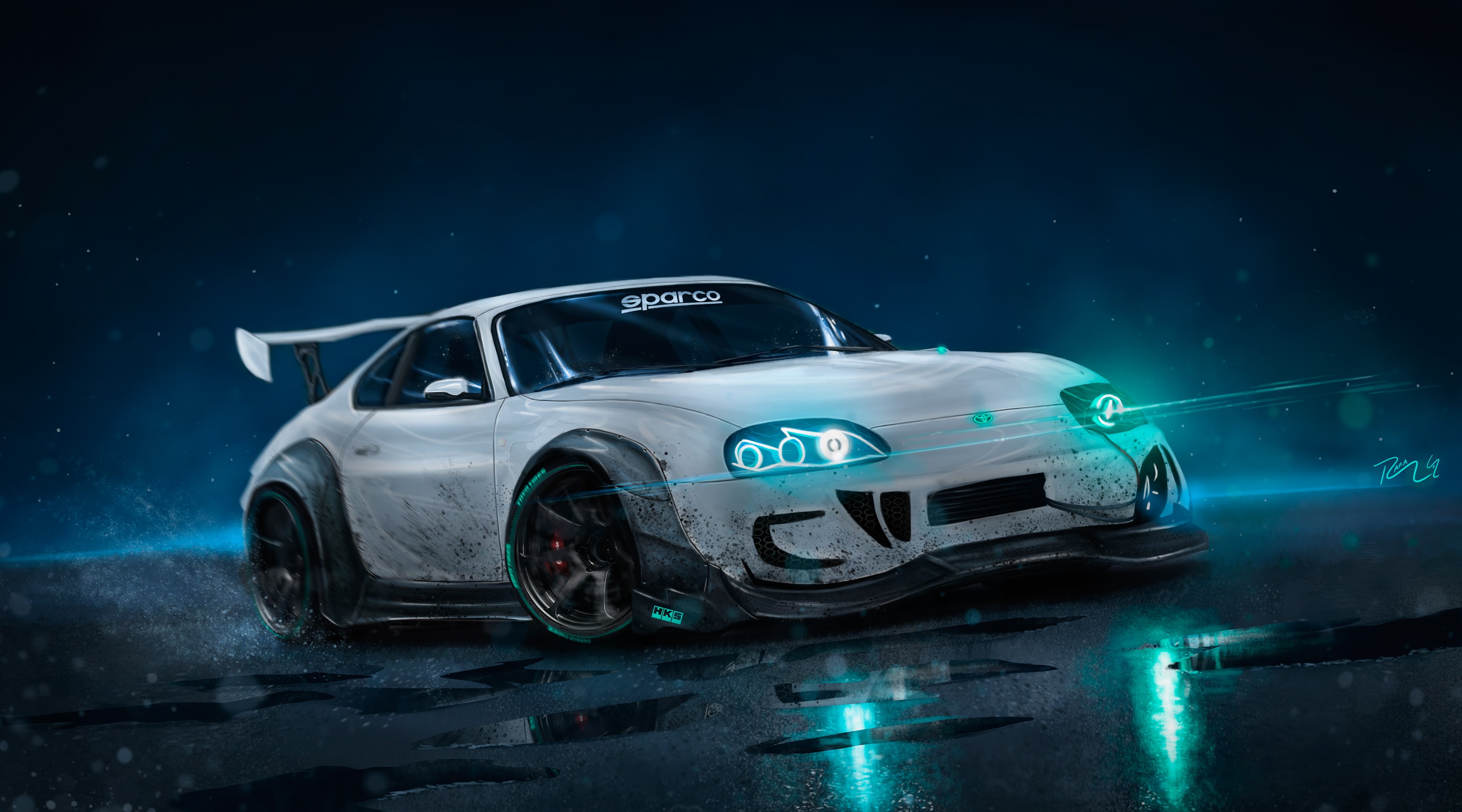 mode of transportation, Custom, night, Toyota Supra, outdoors, one person, number, land vehicle, text, protection, car accident, smoke - physical structure, HD Wallpaper