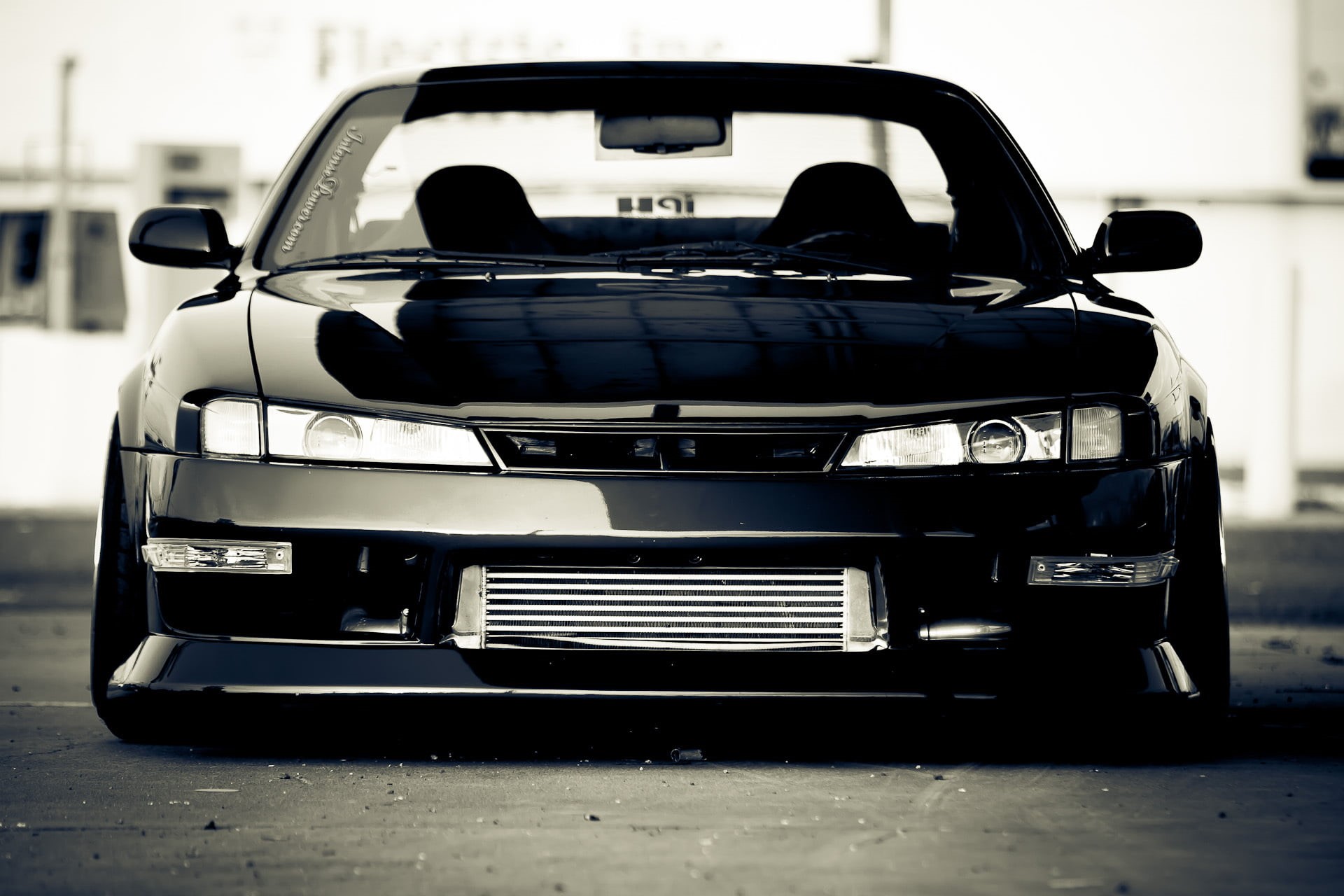 day, mode of Transport, road, Nissan, Silvia, vehicle Hood, parking Lot, mode of transportation, black And White, sports Car, close-up, no People, urban Scene, HD Wallpaper