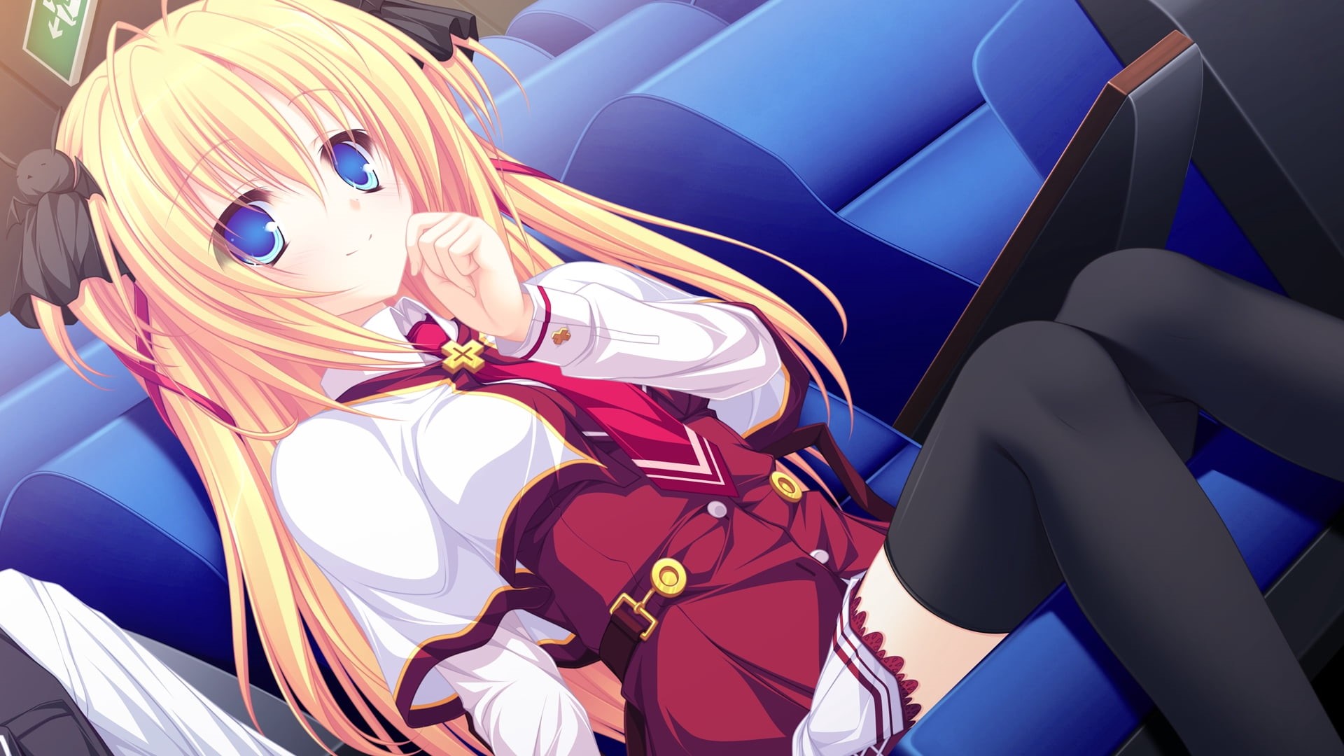 women, illustration, people, 1080P, dress, red, cute, blond, ribbon, low angle view, lunaris filia, art and craft, tilt, car, clip Art, wearing, technology, HD Wallpaper