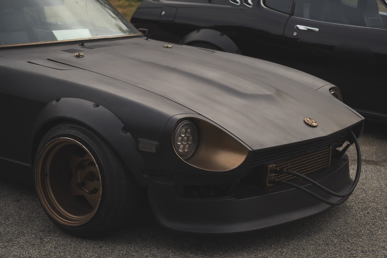 land vehicle, wheel, mode of transportation, no people, outdoors, day, Datsun 240Z, tuning, matte black, Stance, transportation, wealth, motor vehicle, HD Wallpaper