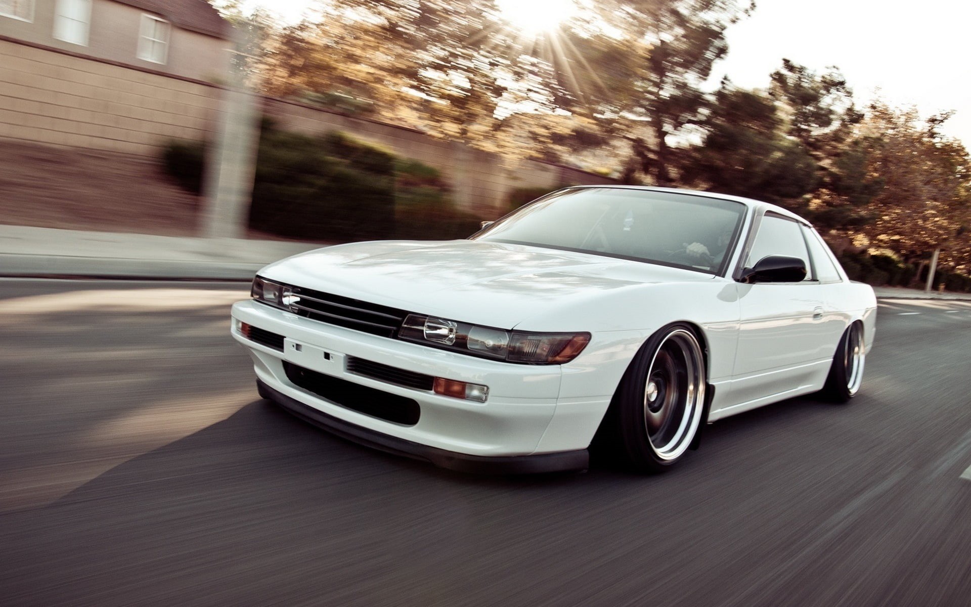 jdm, architecture, black Color, side View, street, headlight, road, mode of transportation, land Vehicle, sports Car, 1080P, nature, silver colored, s13, HD Wallpaper