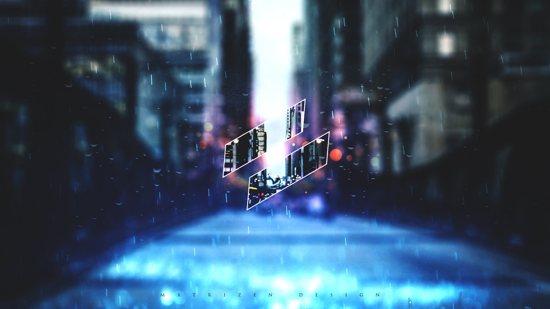night, transparent, office building exterior, architecture, water drops, built structure, blue, raindrop, glowing, no people, rain, bridge, selective focus, HD Wallpaper