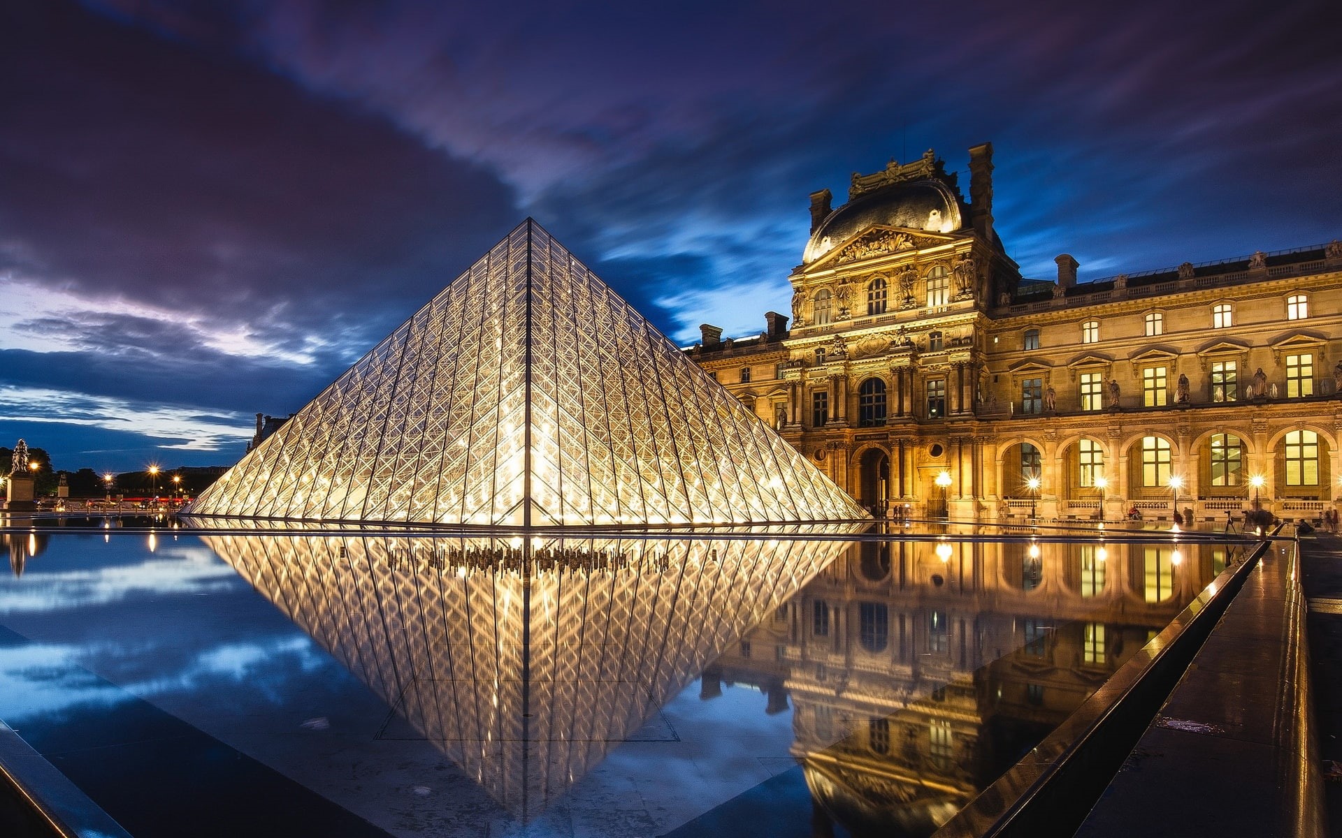 Louvre, Architecture, France, Water, Museum, Paris, Night, Lights, 1080P, Pyramid, HD Wallpaper