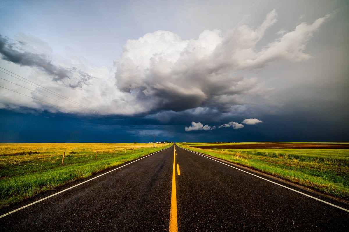 gray, asphalt, highway, Clouds, prairie, blue sky, landscape, white, blue, rural Scene, cloud - Sky, road, cloudscape, outdoors, storm chasing, nature, HD Wallpaper