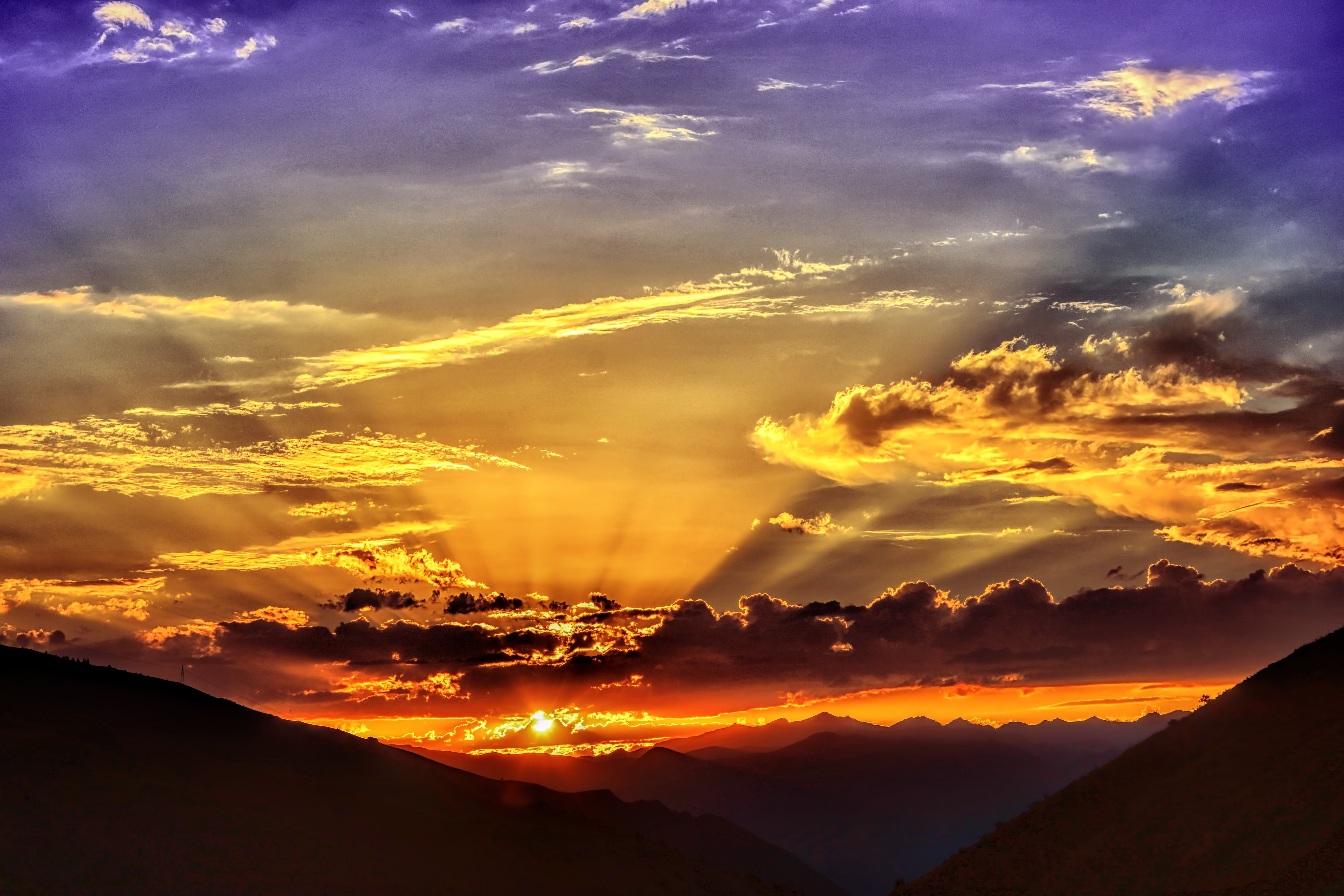 environment, mountain range, high, solar, color, sunny day, light, cloud, mountain, hour, behind the clouds, sky, slope, no people, cloudscape, black sea, HD Wallpaper