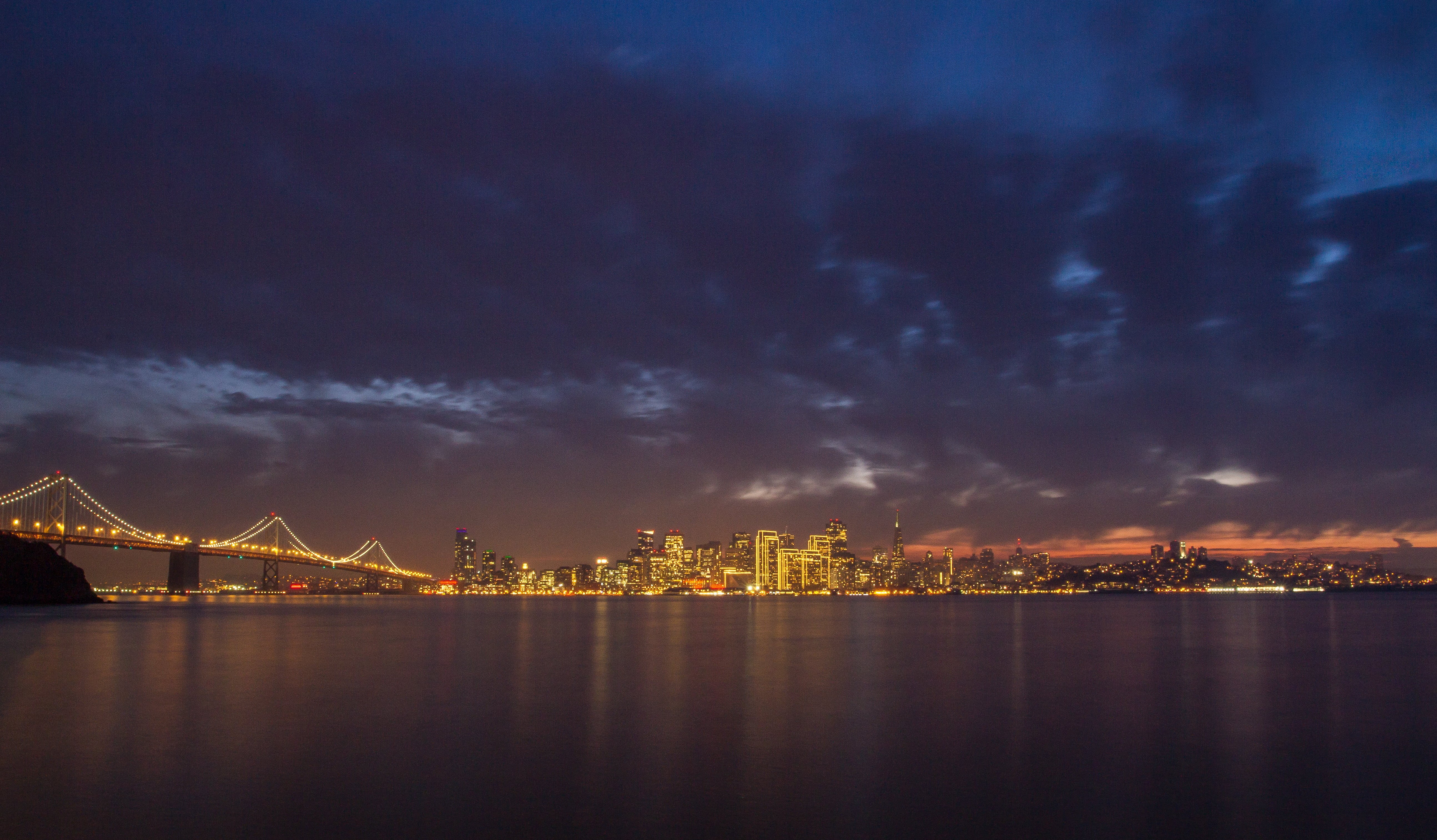 Transamerica Pyramid, san, time, night, francisco, architecture, Christian, urban Scene, dusk, 5K, bridge - Man Made Structure, Christmas in the City, HD Wallpaper