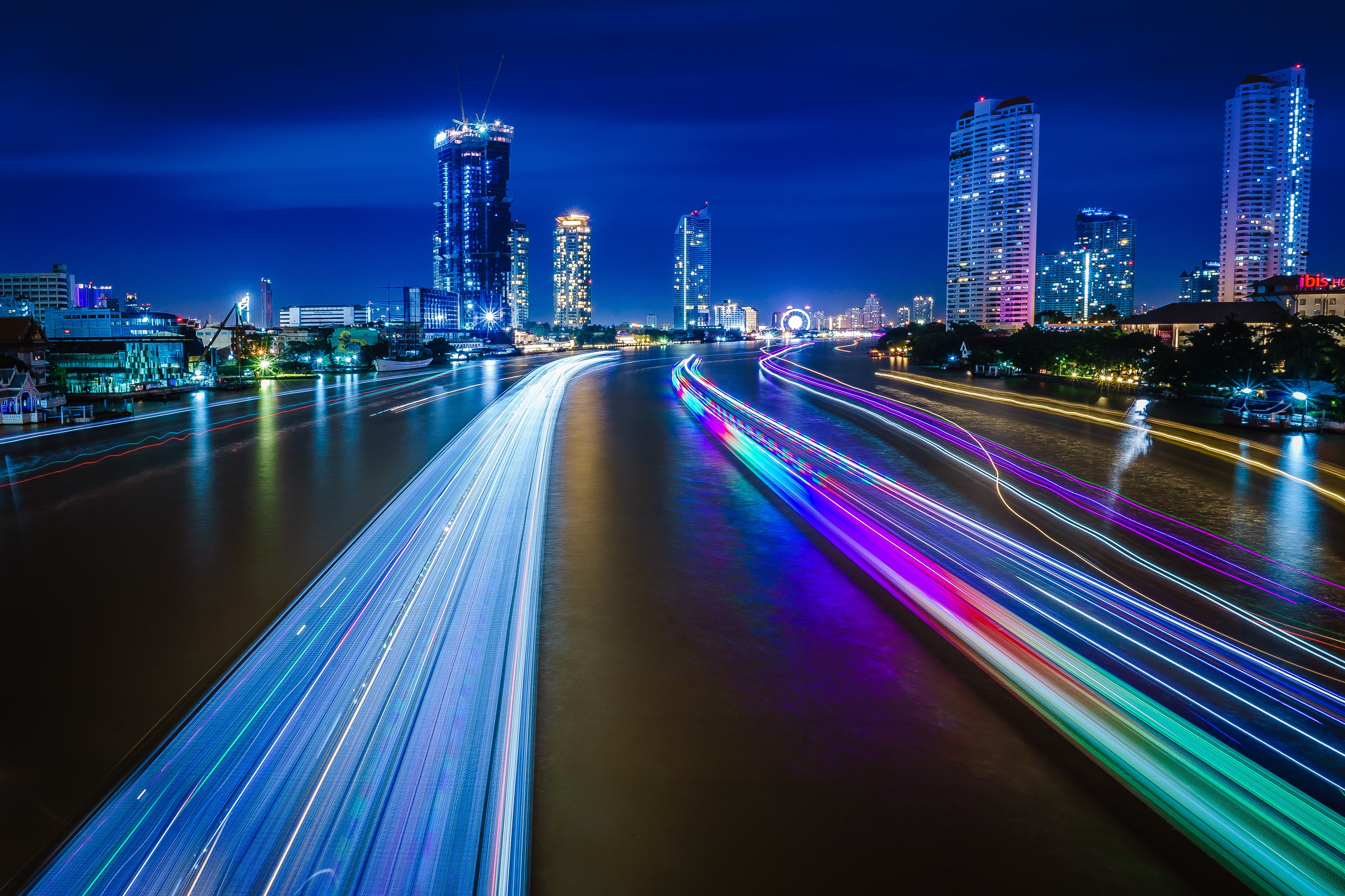 multiple Lane Highway, ILCE-7M2, phraya, 35mm, long exposure, Asiatique, dusk, road, car, transportation, speed, cityscape, ZA, OSS, built Structure, Bangkok, HD Wallpaper