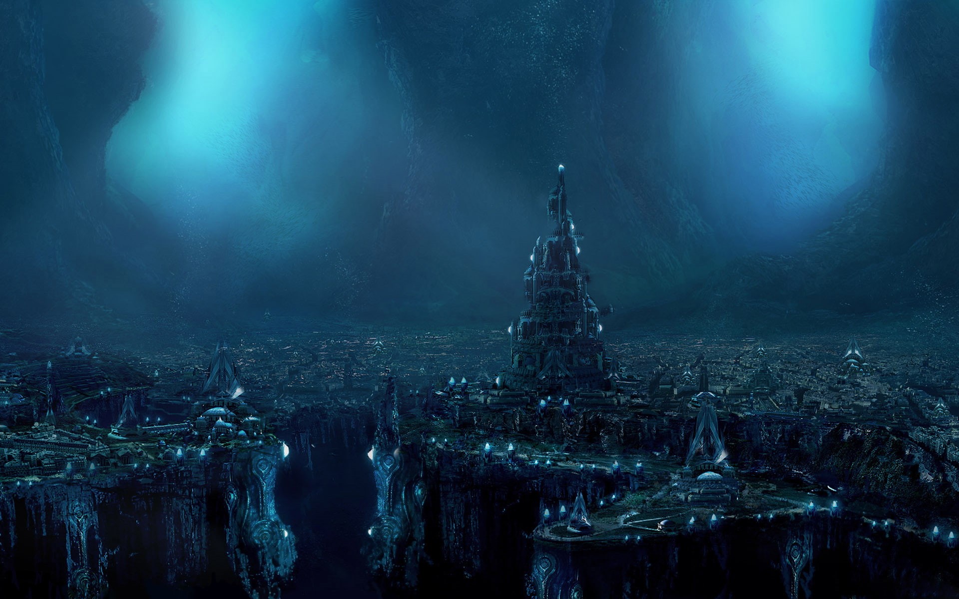 Sci Fi, Underground, Fantasy, Atlantis, City, Landscape, Dark, 1080P, Underwater, HD Wallpaper