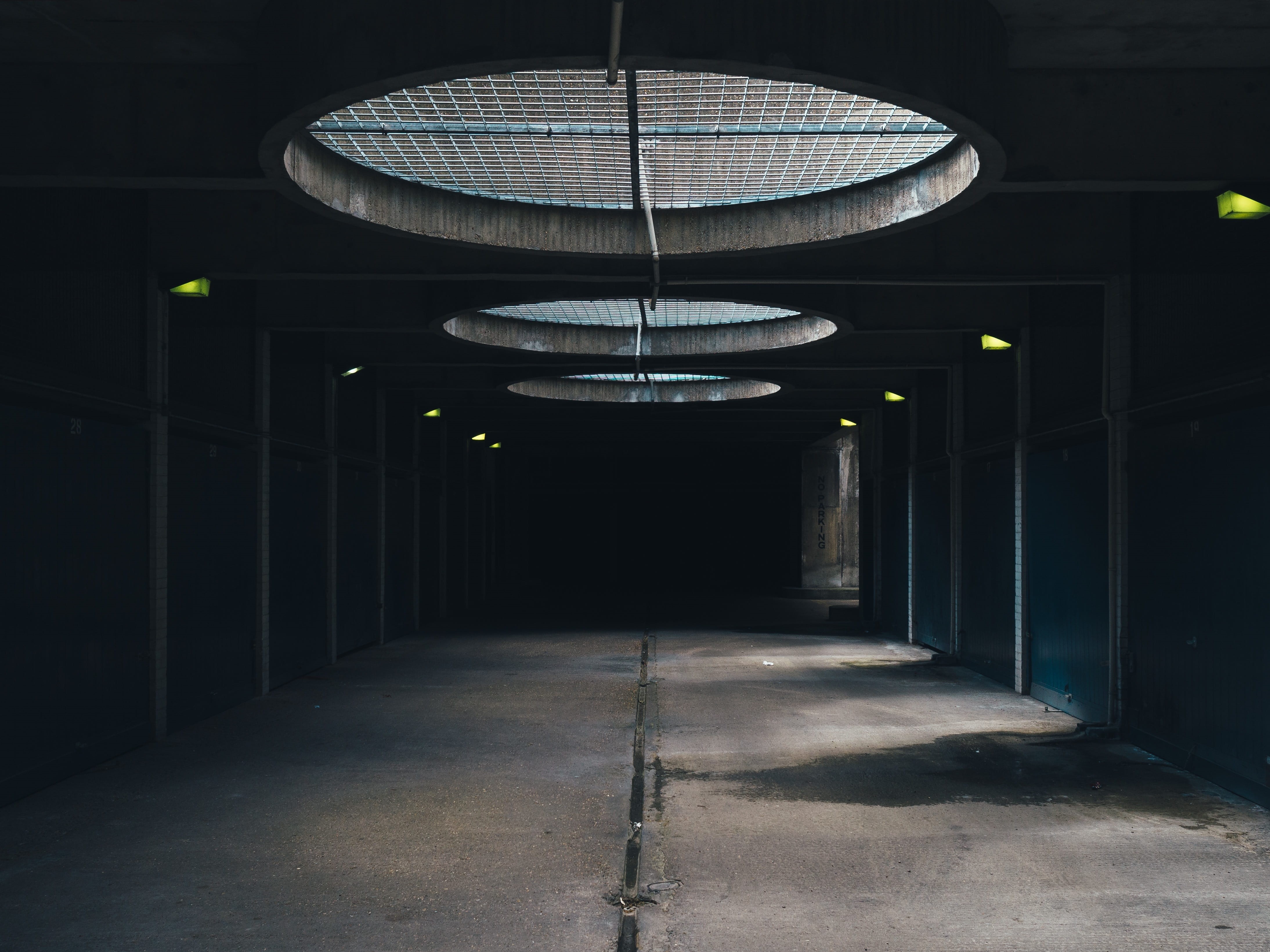 electric lamp, dark, entrance, night, direction, 4K, lighting equipment, no people, absence, the way forward, alley, ceiling, door, empty, building, flooring, HD Wallpaper