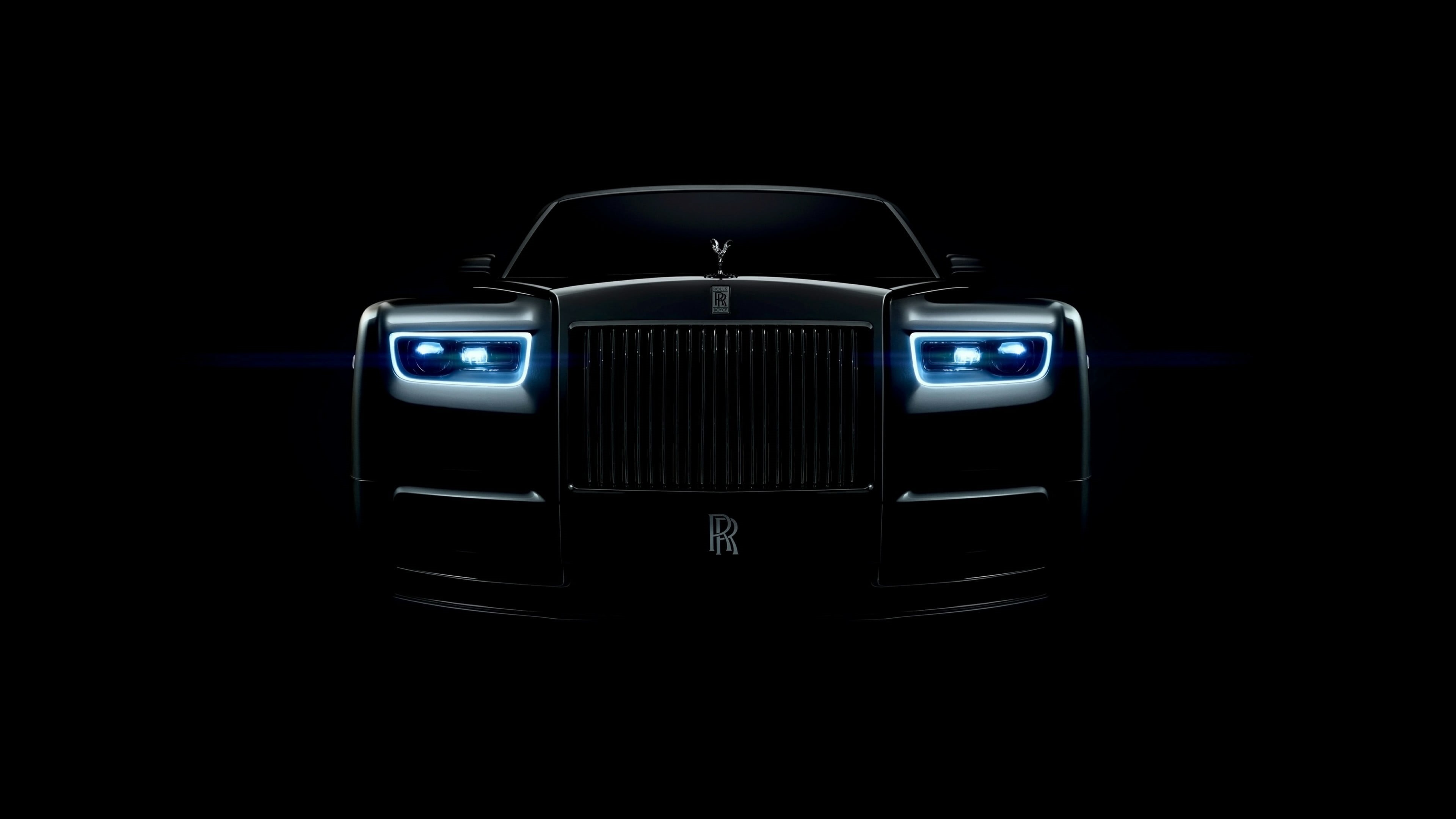 automotive lighting, black color, rolls royce phantom, cut out, headlamp, black car, close-up, no people, front view, rolls royce, technology, copy space, HD Wallpaper