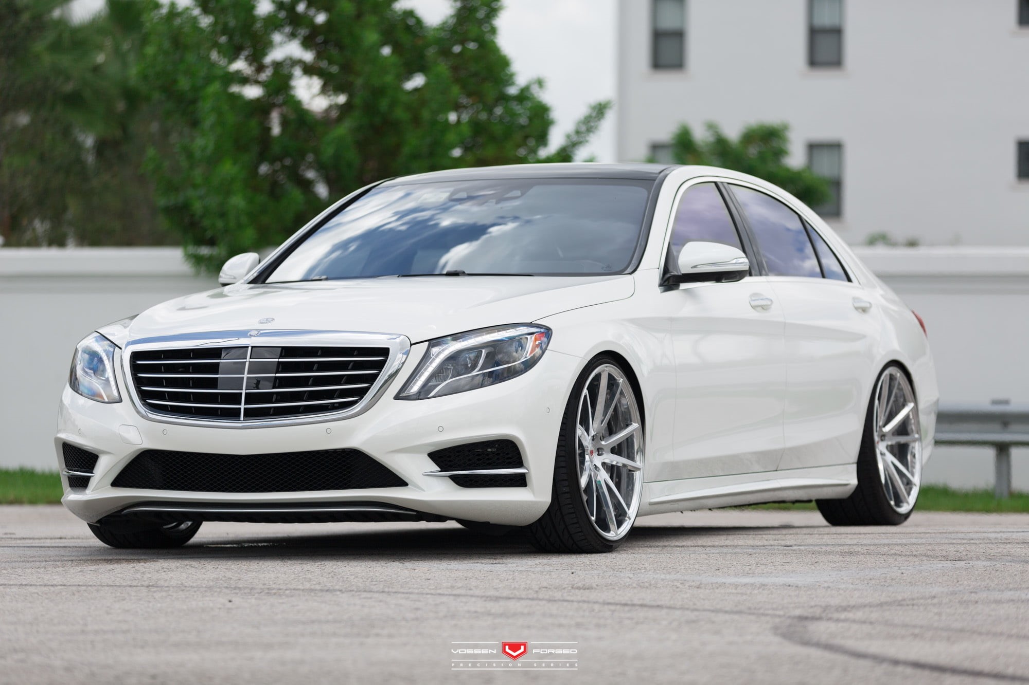 auto, Benz, outdoors, car, 1080P, luxury, wheels, street, sedan, road, Mercedes, Vossen Wheels, focus on foreground, wheel, architecture, built structure, HD Wallpaper