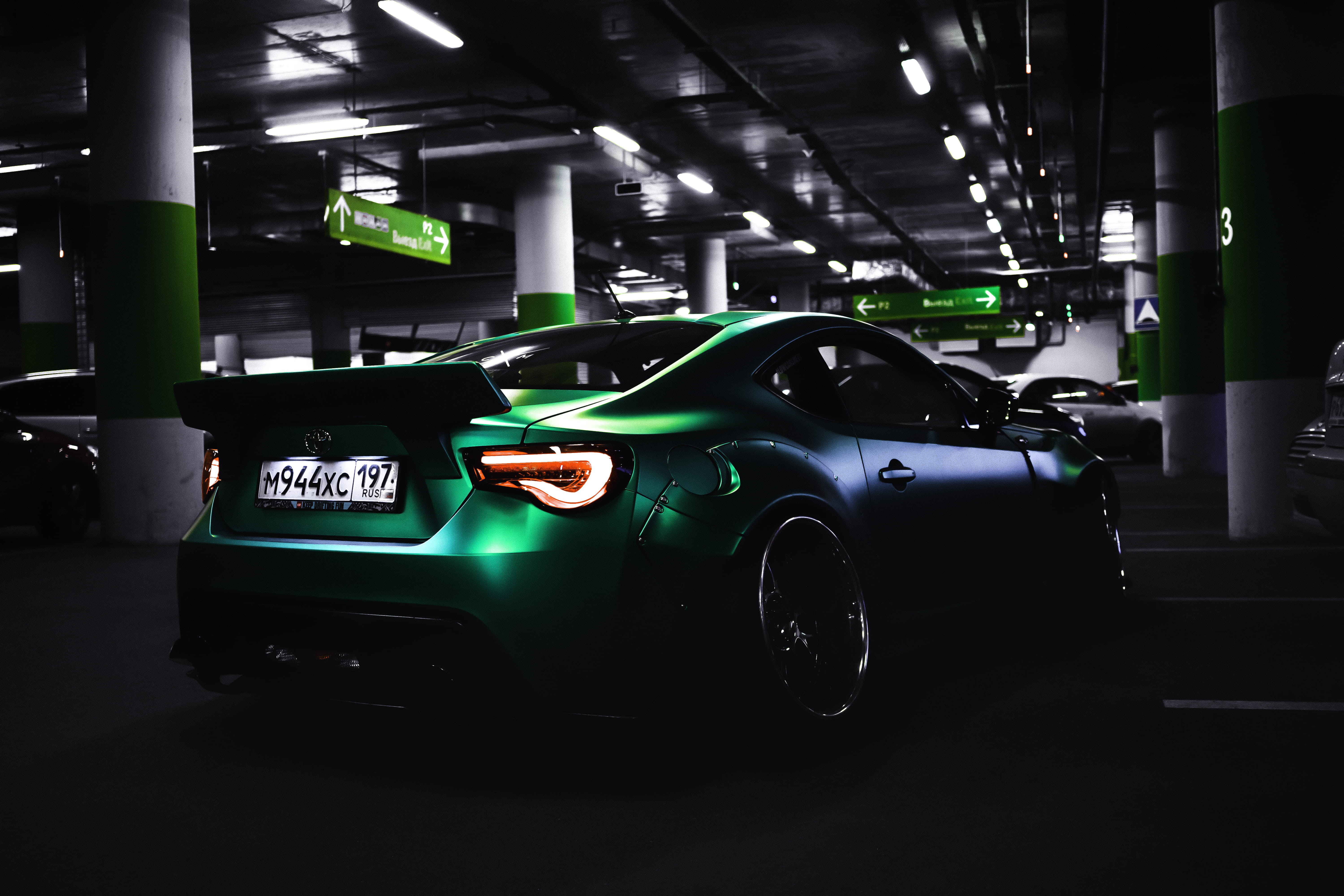 motor vehicle, green, number, lot, parking, park, night, illuminated, inside, technology, coup, sports, 5K, parking lot, luxury, in a row, industry, mode of Transport, HD Wallpaper