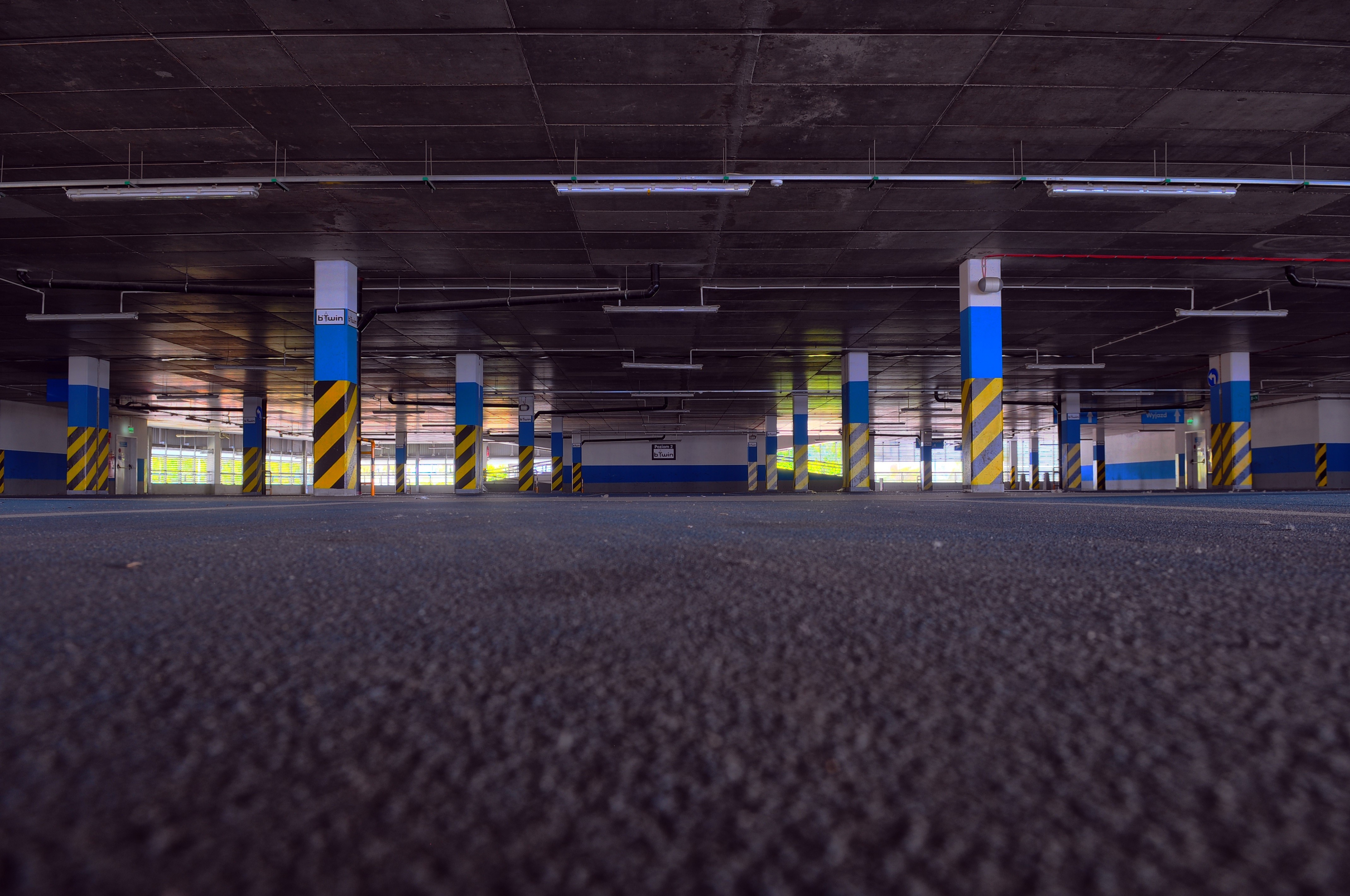 transport, illuminated, road, building, parking garage, parking, metal, structure, vehicle, metallic, ceiling, built structure, empty, transportation, 4K, HD Wallpaper