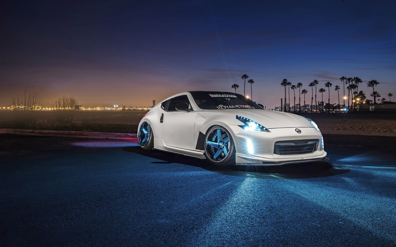 built structure, no people, blue, luxury, nature, motor vehicle, night, white cars, illuminated, city, street, speed, sports car, dusk, building exterior, HD Wallpaper