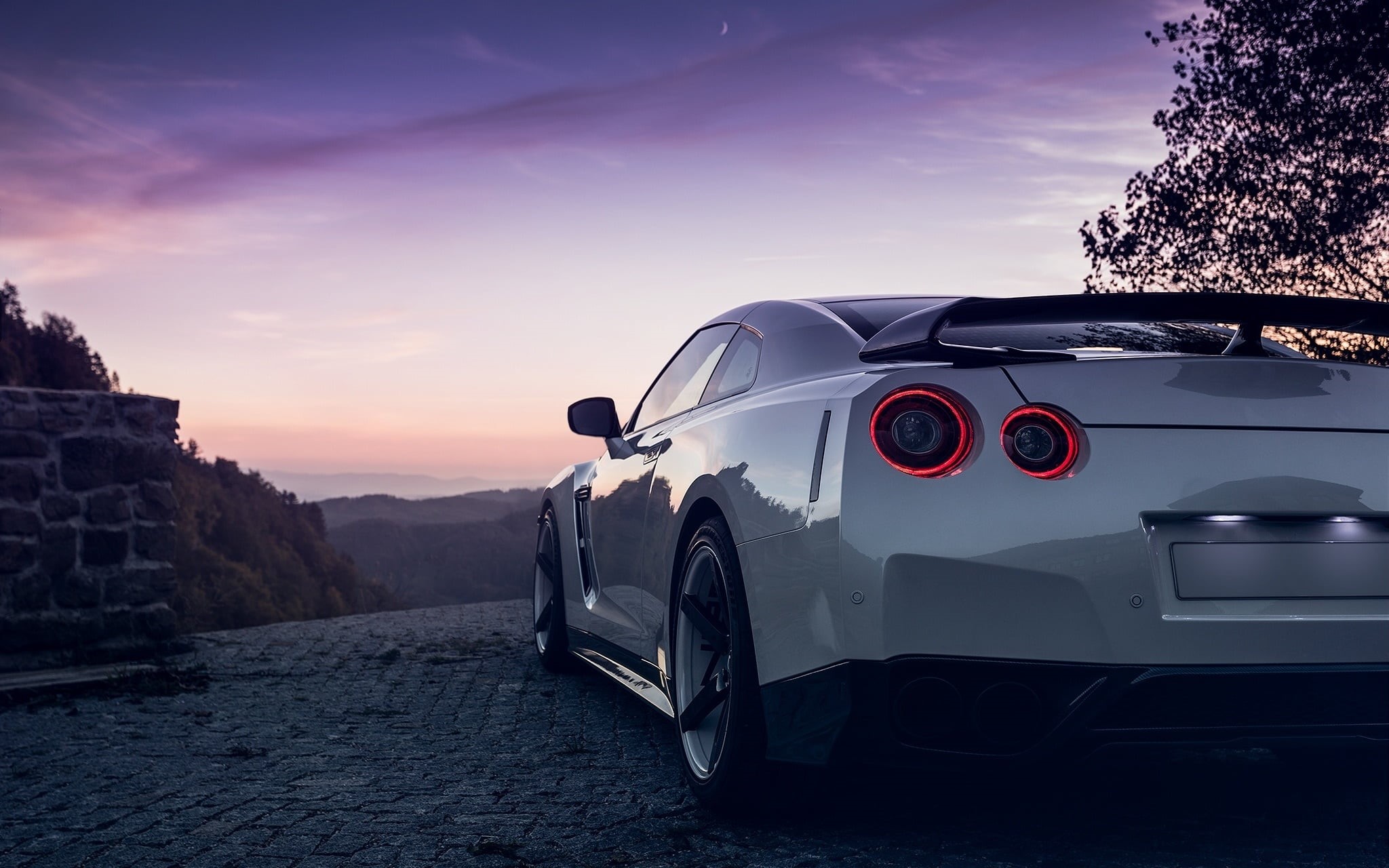 stationary, sunset, Moon, outdoors, panoramic, speed, Rear, engine, scenics - nature, gt, 1080P, land Vehicle, car, scenics, land, sports Car, transportation, HD Wallpaper