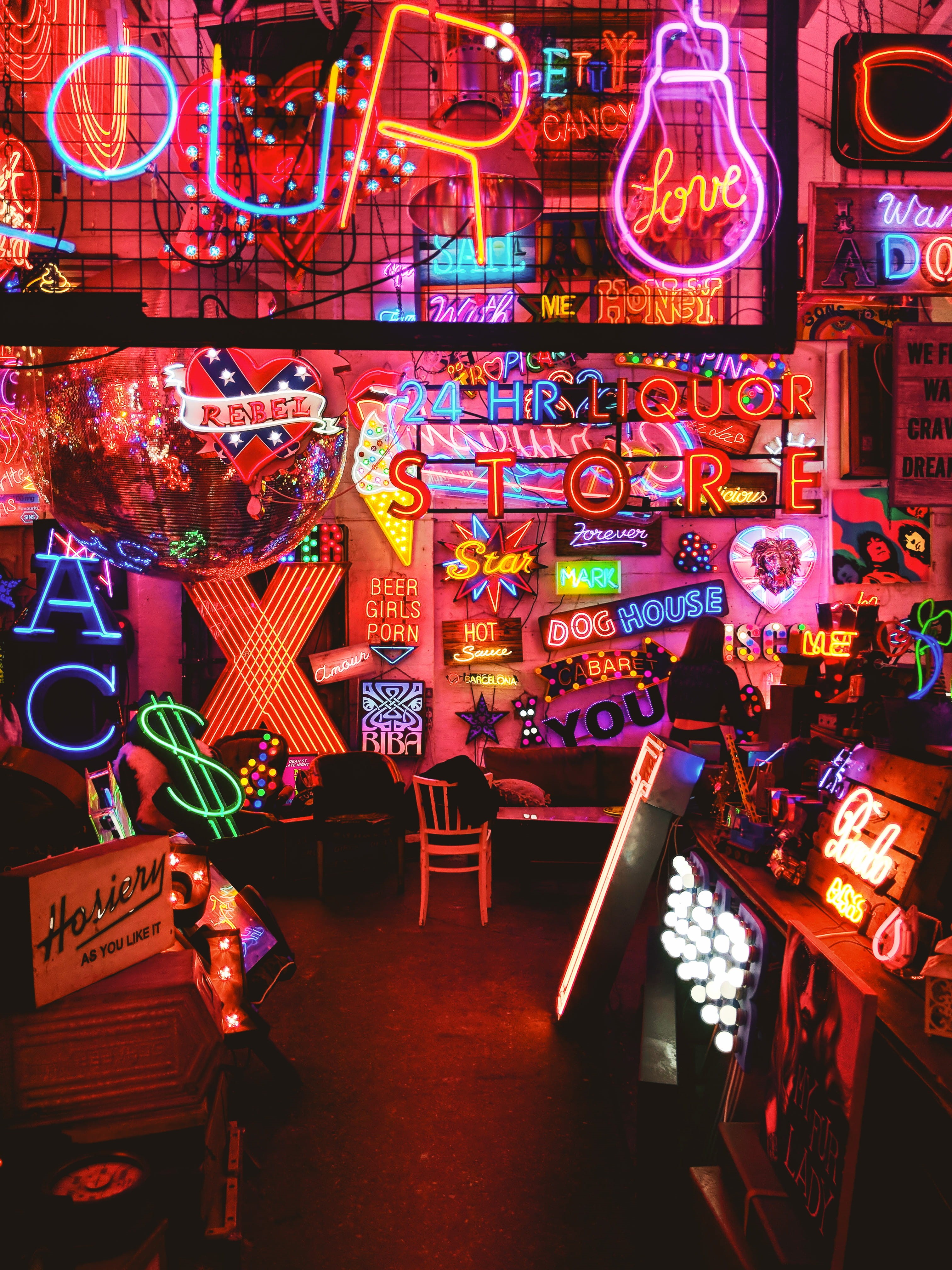 dark, colourful, architecture, arrangement, furniture, communication, light, indoors, contrast, arcade game machine, for sale, multi colored, signage, lighting equipment, Phone HD Wallpaper