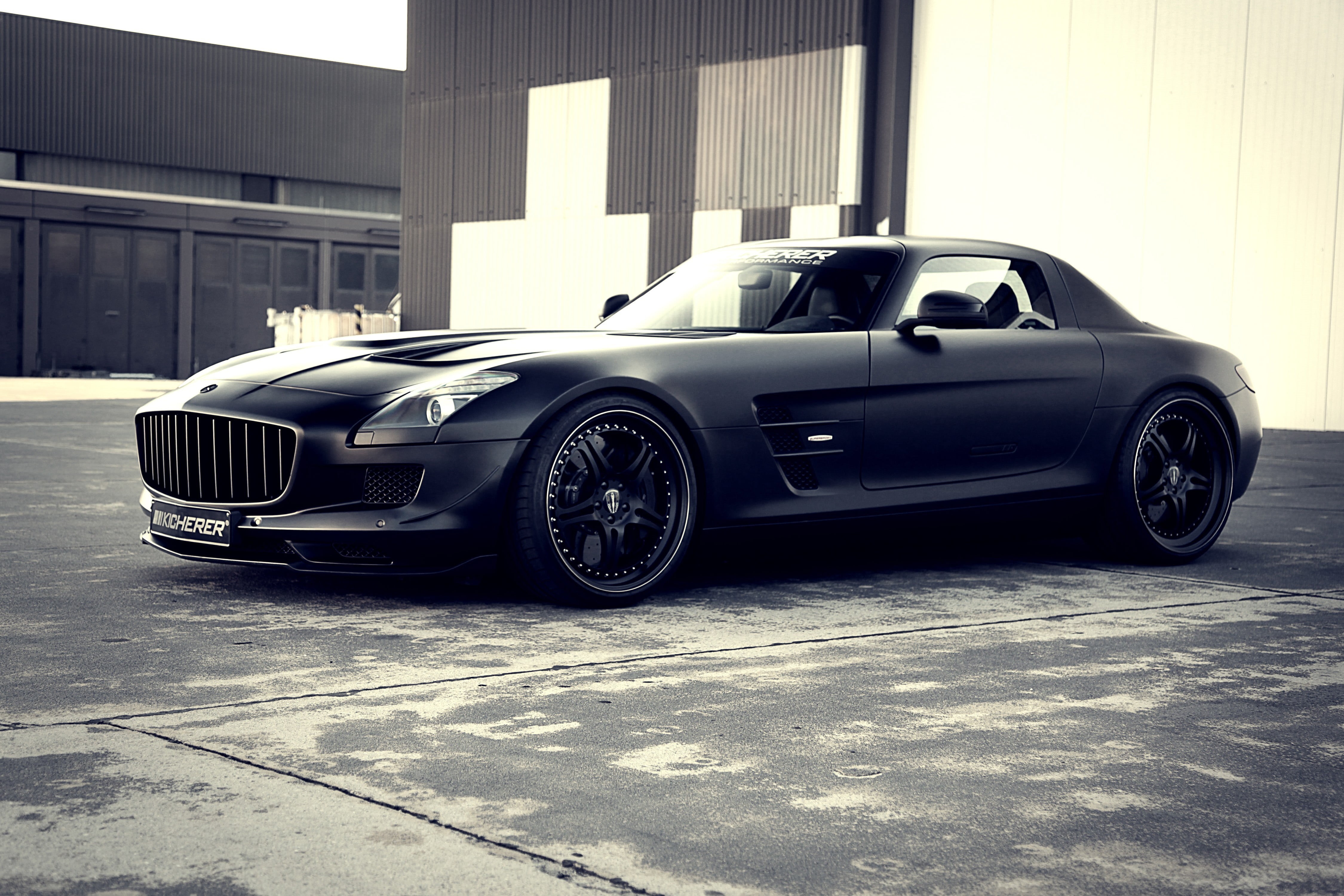 car, no people, sports car, wheel, 4K, architecture, garage, Mercedes-Benz, built structure, coupe, luxury, motor vehicle, indoors, black, retro styled, HD Wallpaper