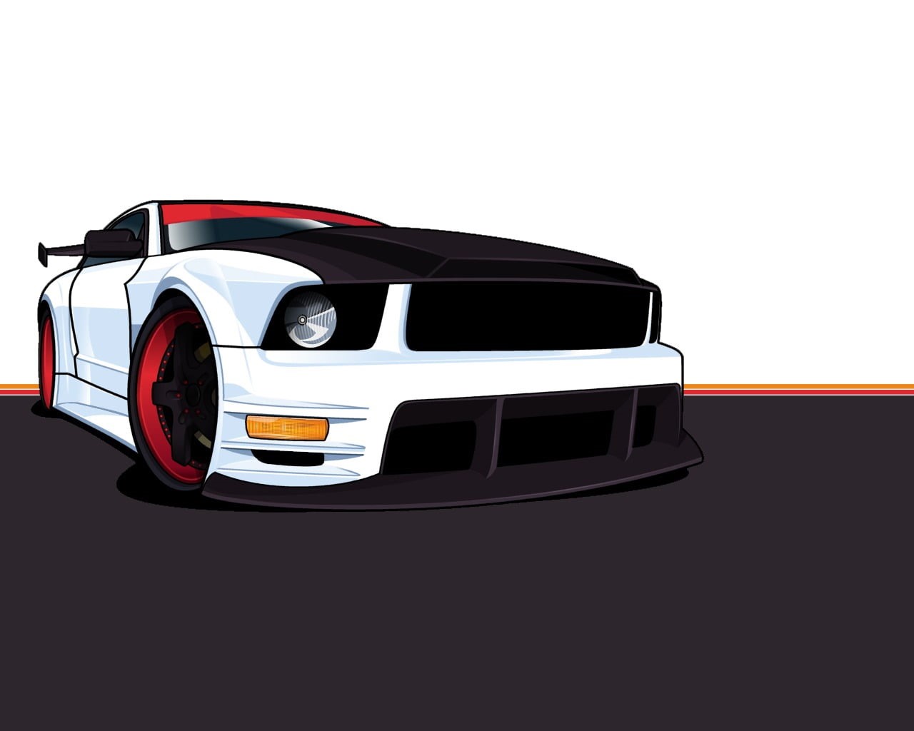 studio shot, stationary, headlight, chrome, 720P, indoors, vehicle, Ford Mustang GT, cartoon, transportation, shiny, retro styled, copy space, illustration, HD Wallpaper