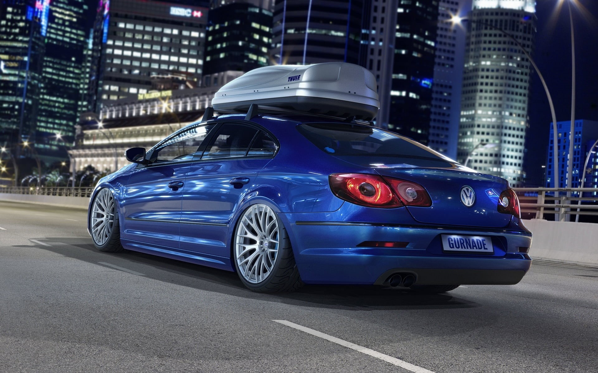 building exterior, luxury, night, office building exterior, machine, mode of transportation, transportation, deep blue, city, Volkswagen, travel, on the move, HD Wallpaper