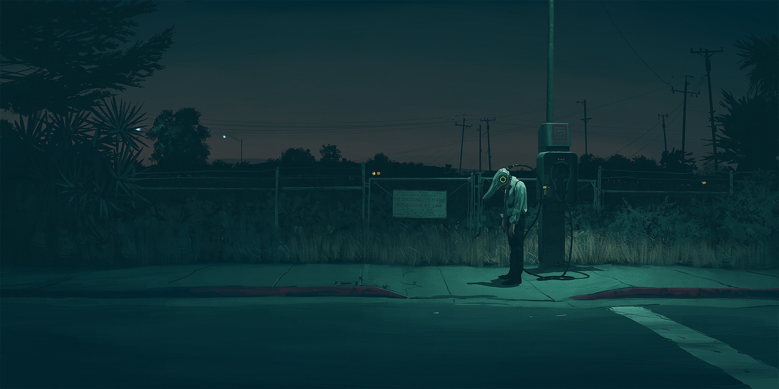 posts, upload, the sidewalk, charging, 2K, simon stalenhag, road, HD Wallpaper