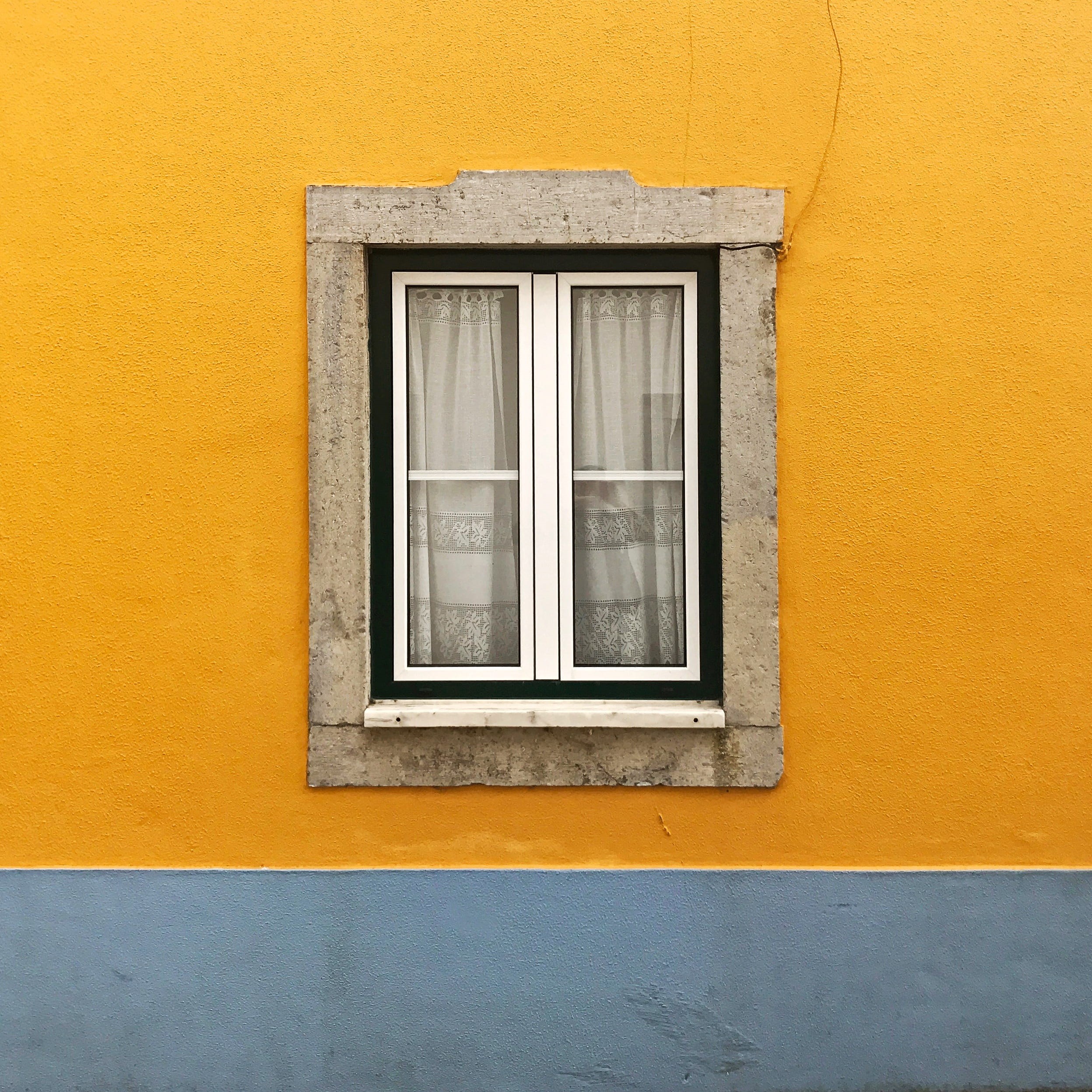 architecture, house, yellow, city, building, no people, window, arquitectura, photo, white, blue, security, close-up, glass, wall - building feature, frame, Phone HD Wallpaper