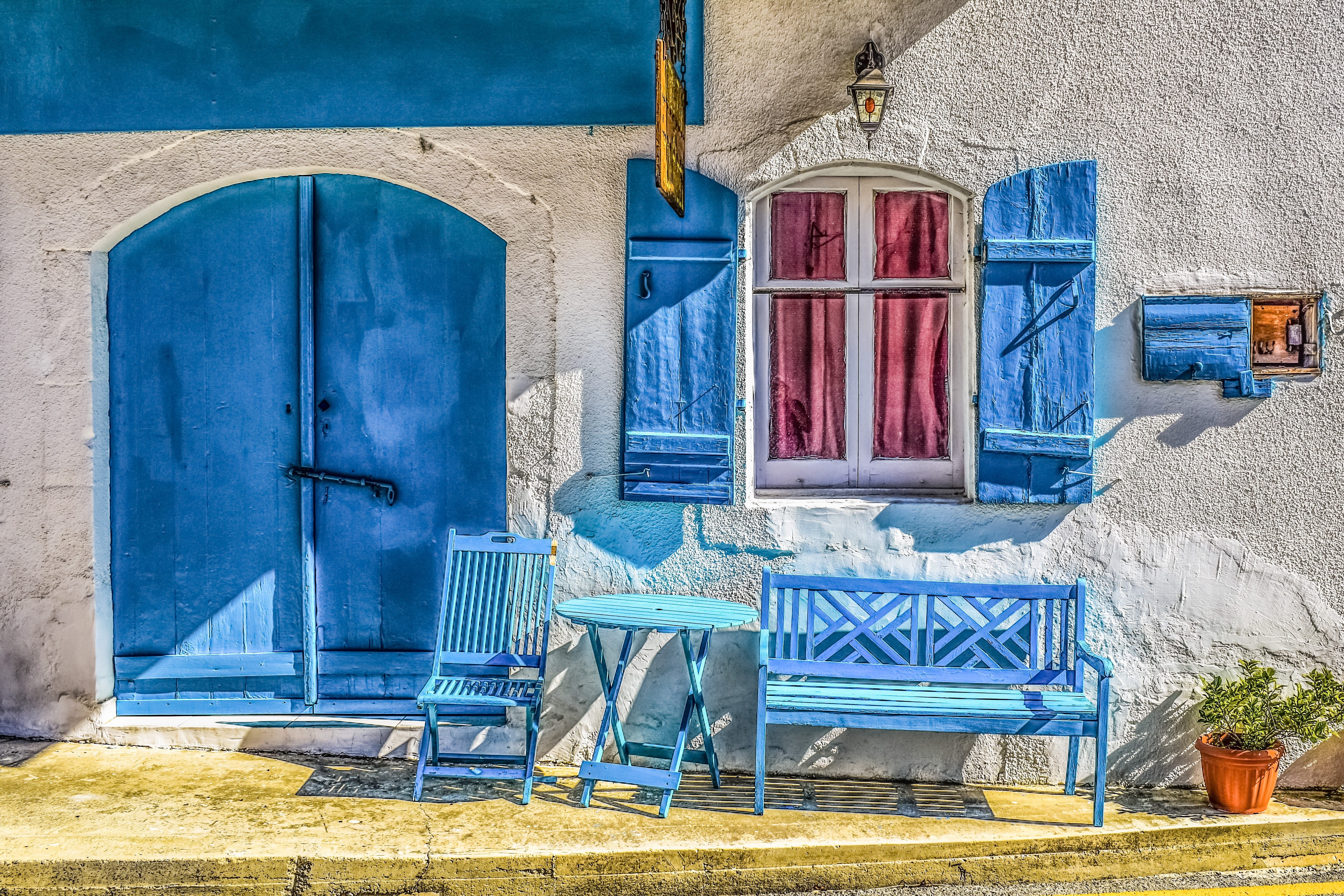 architecture, built structure, white, blue, shop, entrance, exterior, cyprus, door, old, 5K, building, house, no people, day, nature, window, outdoors, HD Wallpaper