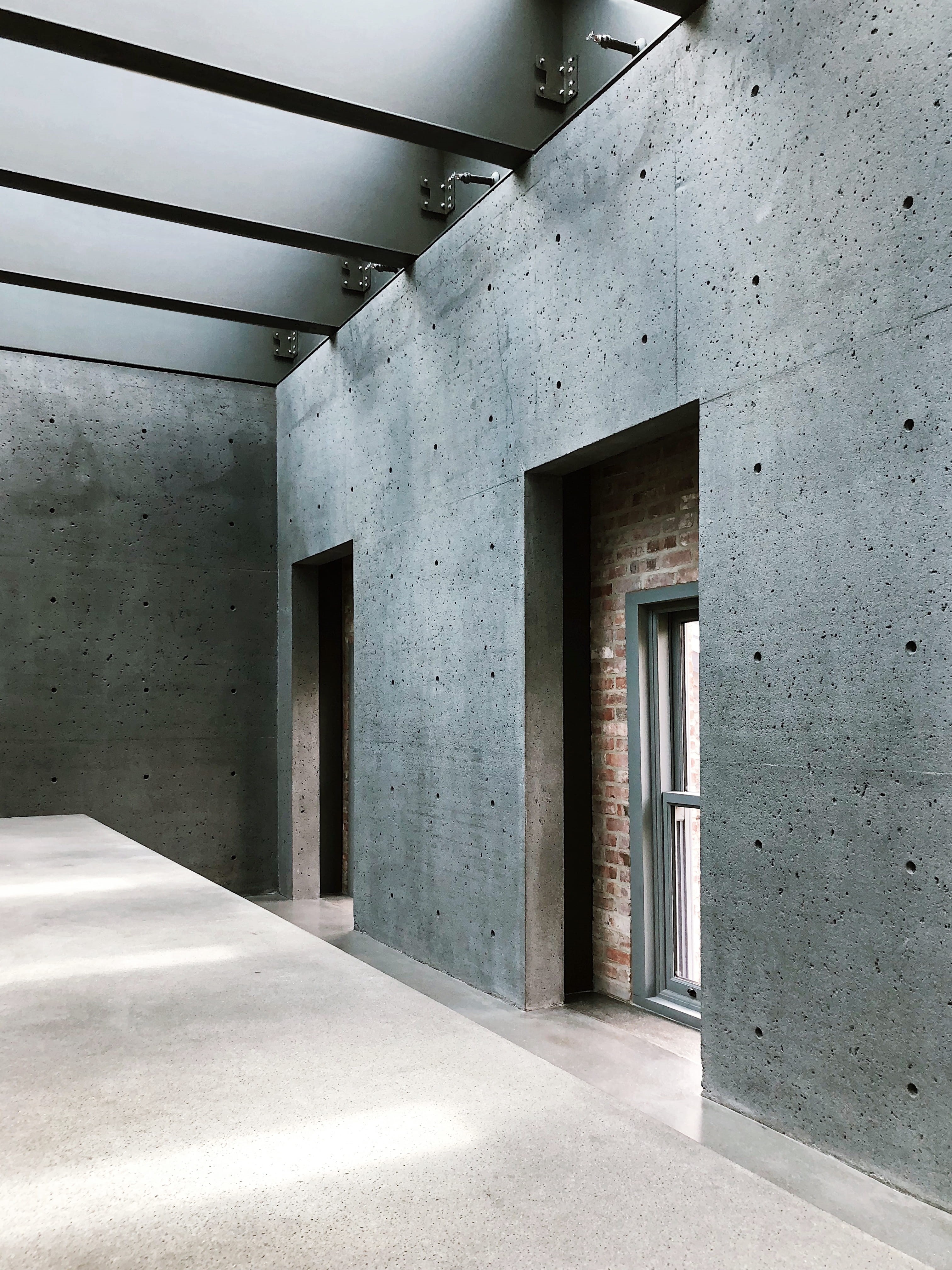 interior design, concrete, backgrounds, cement, wide, inside Of, modern interior, business, apartment, 4K, indoors, no People, built Structure, vanishing Point, Phone HD Wallpaper