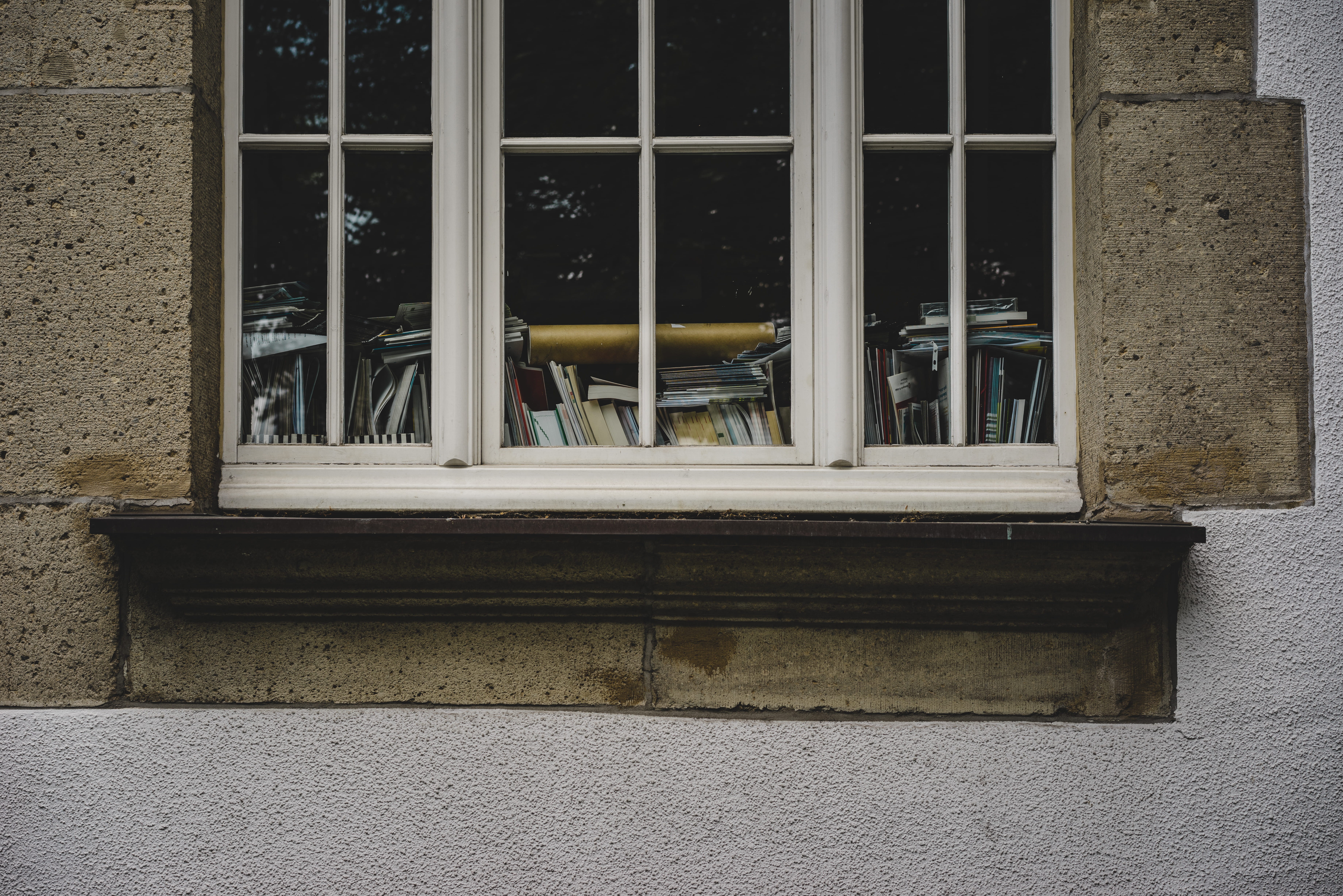 book, day, built structure, throw, wall - building feature, white, house, ledge, books, structure, behind the window, no people, window sill, residential district, HD Wallpaper