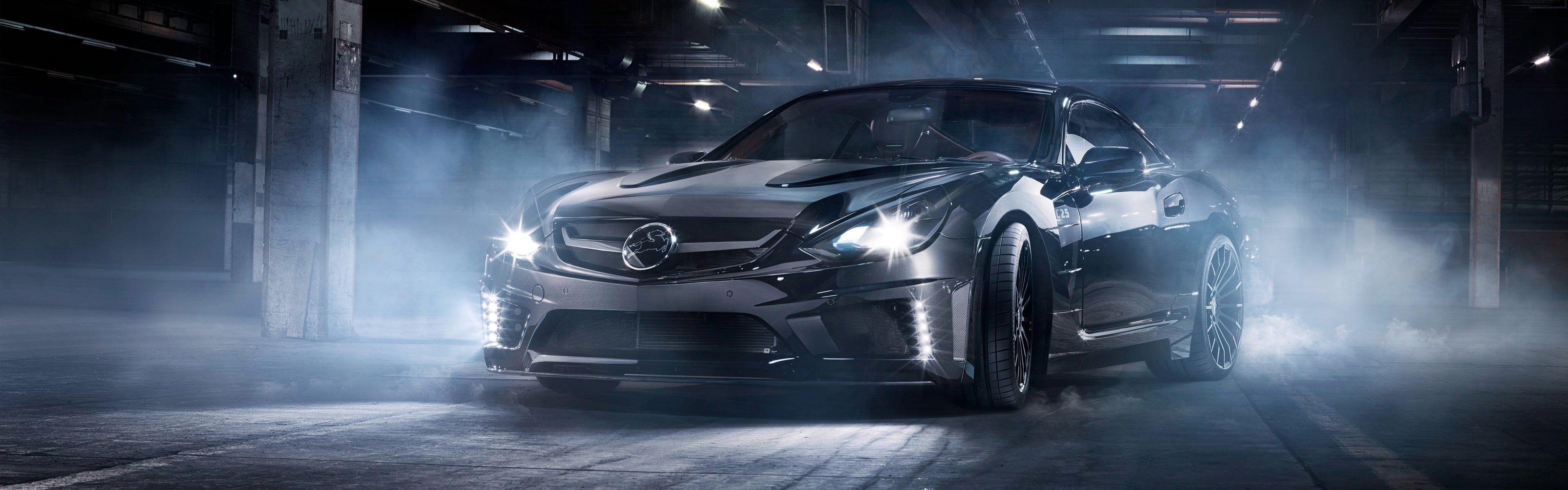 front view, blurred motion, smoke - physical structure, mercedes benz sl65 amg black series car carlsson tuning street night mist multiple display, mode of transportation, HD Wallpaper