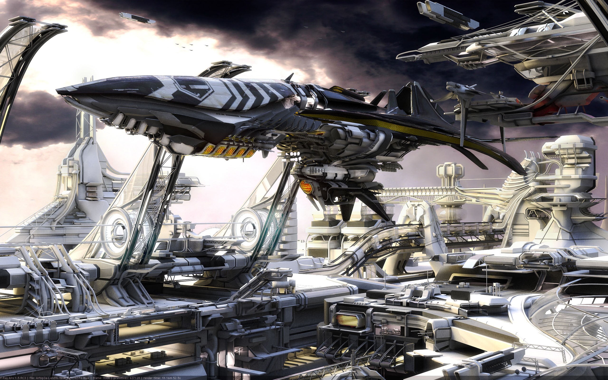 vehicle part, day, aircraft, transportation, silver colored, close-up, futuristic, chrome, engine, illustration, digital art, in a row, complexity, 2K, HD Wallpaper