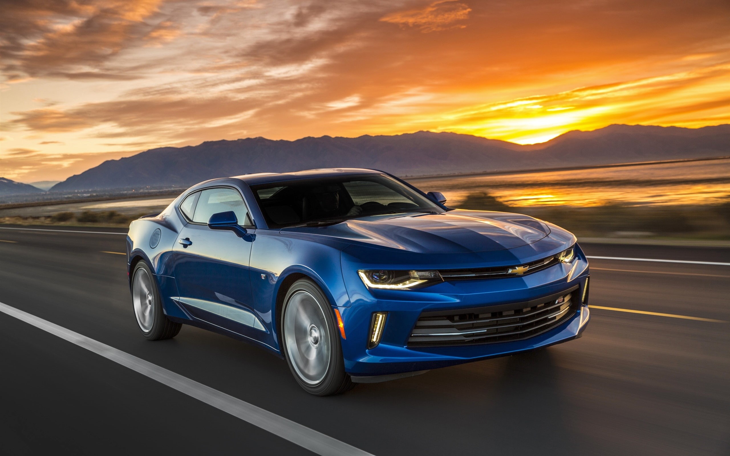 Speed, Chevrolet, 2K, Sunset, Blue, Car, Camaro, HD Wallpaper