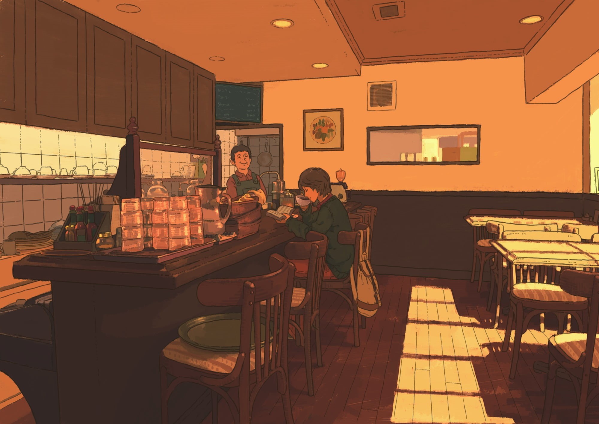 real people, table, men, diner, togetherness, leisure activity, casual clothing, lifestyles, indoors, man, women, females, cafes, child, anime, chair, seat, HD Wallpaper