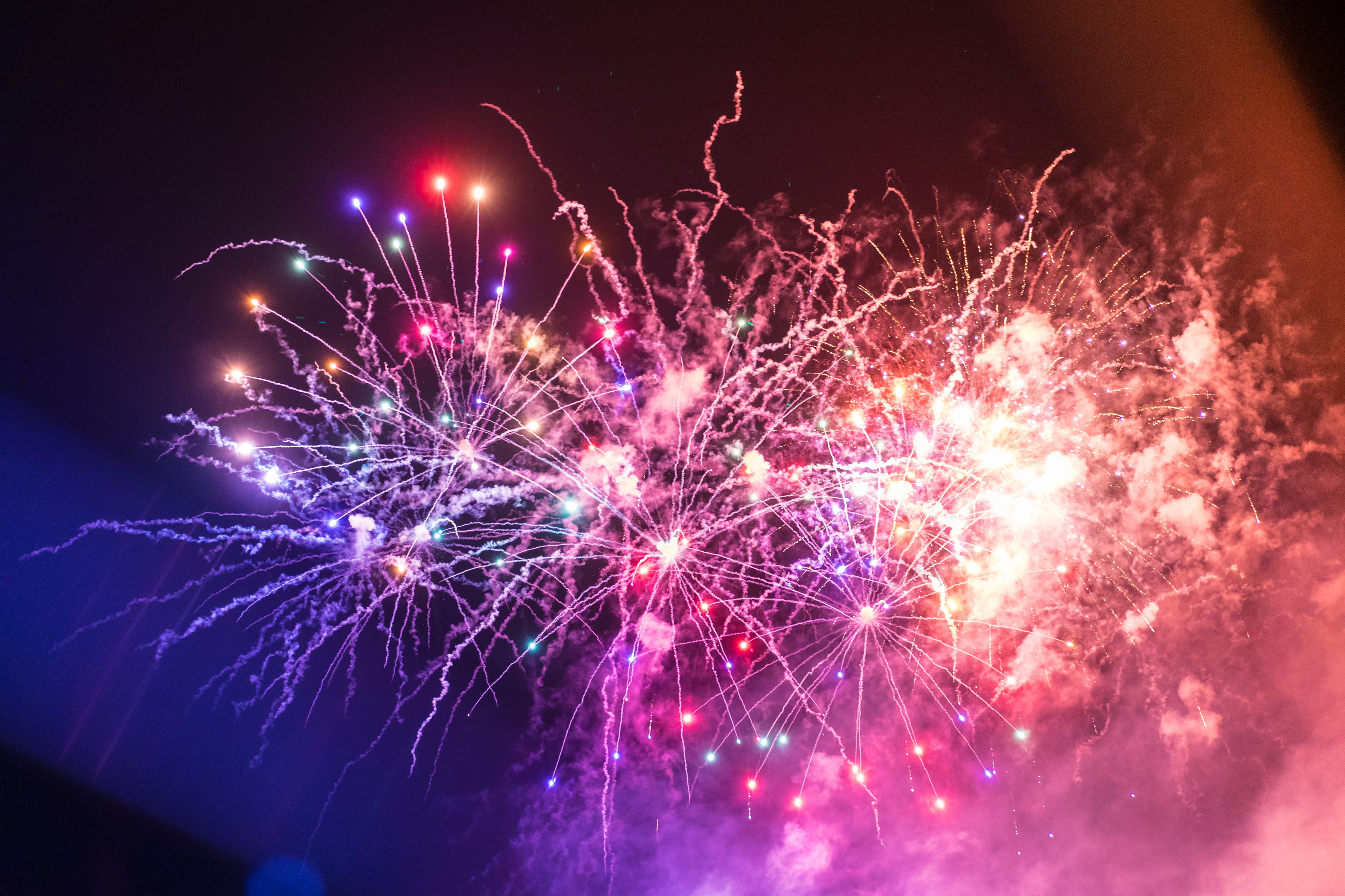 glowing, event, new years eve, july, multi Colored, night, illuminated, bright, new year, 4th of July, silvester, red, motion, blue, backgrounds, independence day, HD Wallpaper