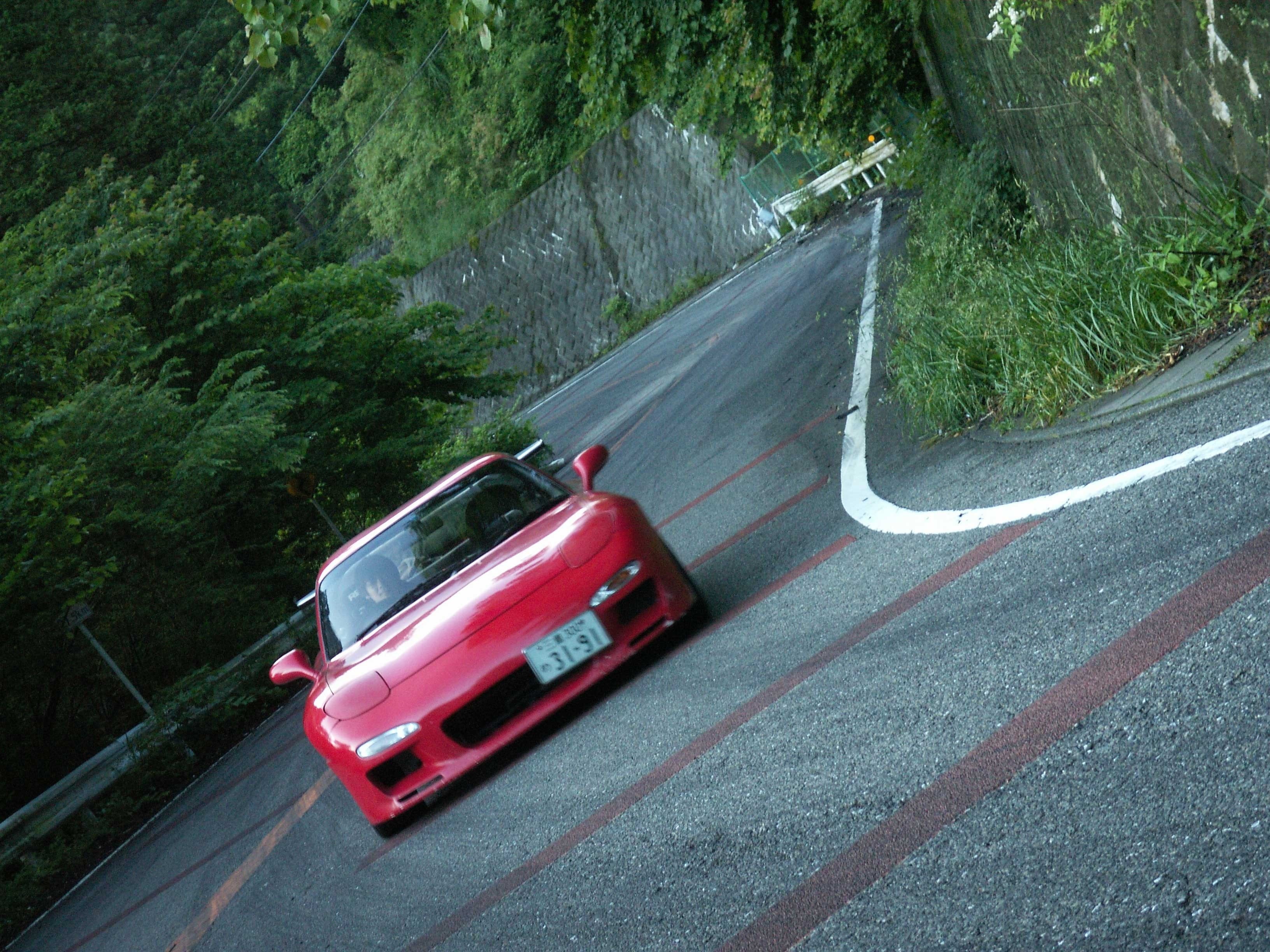 sign, Mazda, tree, no people, red, 2K, motion, road marking, road trip, land vehicle, plant, street, day, marking, car, mode of transportation, Mazda RX-7, HD Wallpaper