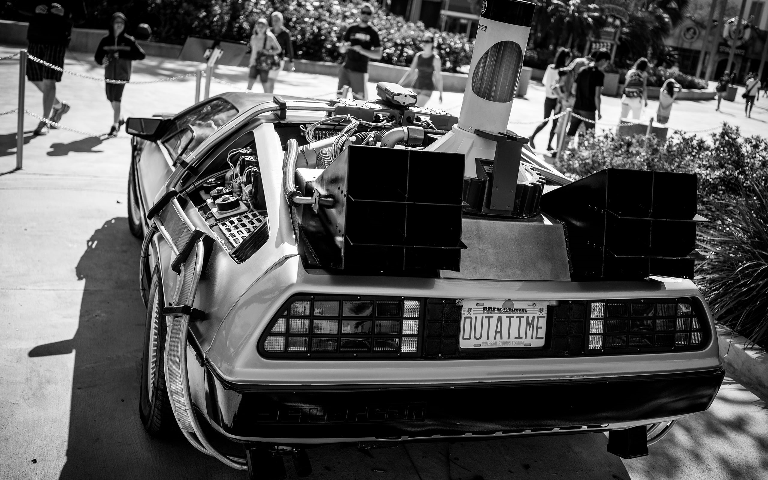 dmc, delorean, the, future, cars, back, to, hd, bw, 2K, HD Wallpaper