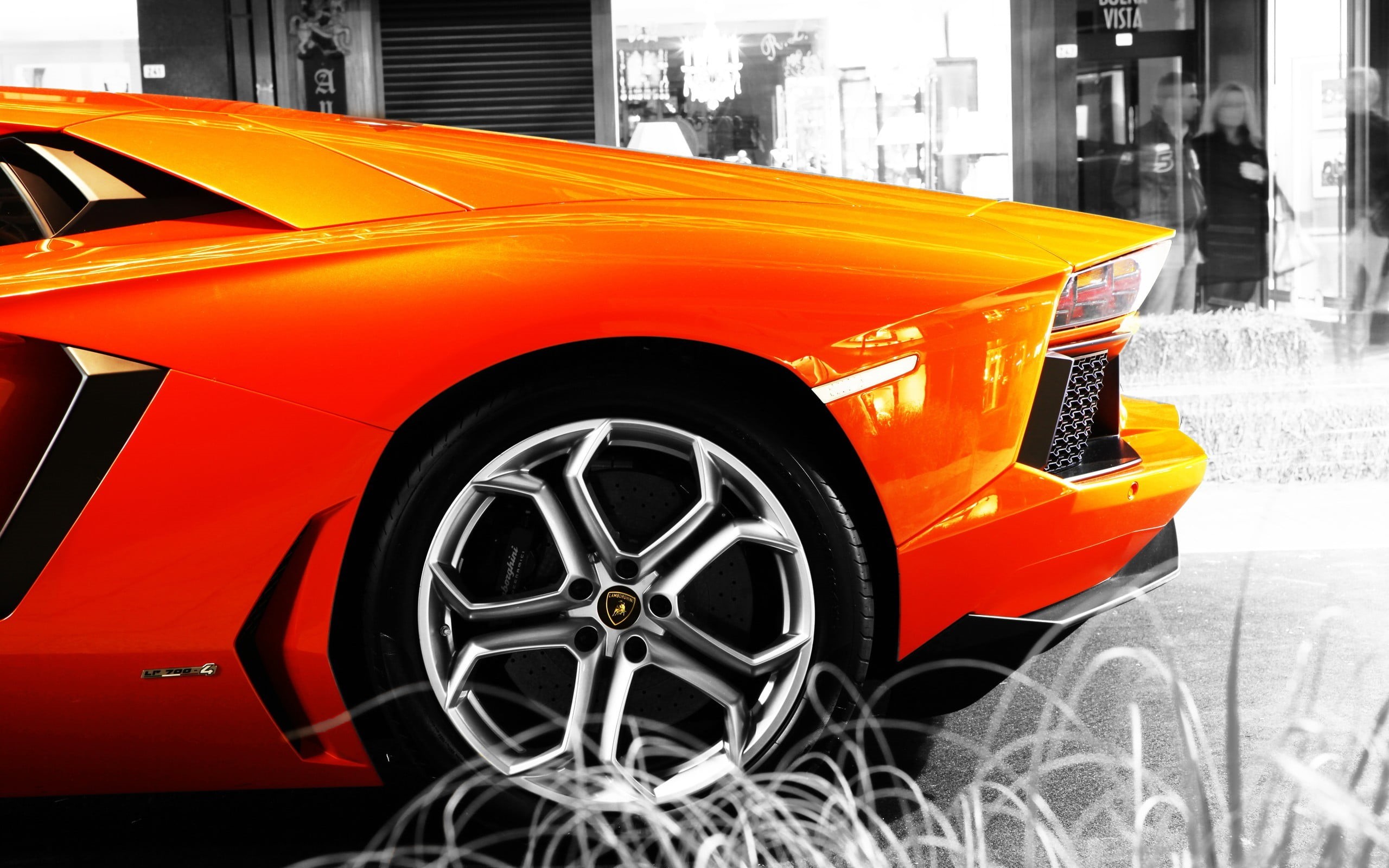 selective coloring, mode of transportation, no people, day, focus on foreground, land vehicle, motor vehicle, built structure, red, spoke, yellow, outdoors, HD Wallpaper