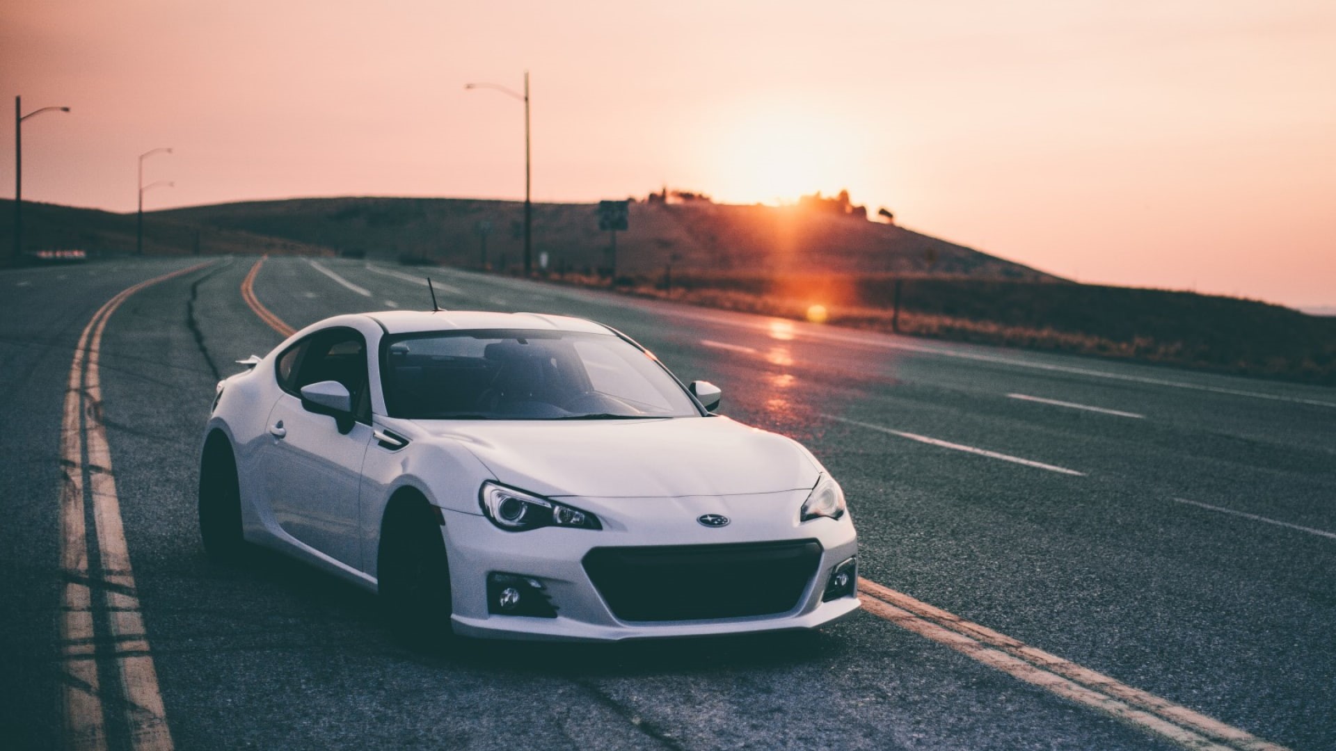 sunlight, Subaru BRZ, transportation, landscape, motion, car, road, driving, traffic, sky, mode of transportation, on the move, sunset, motor vehicle, sign, HD Wallpaper
