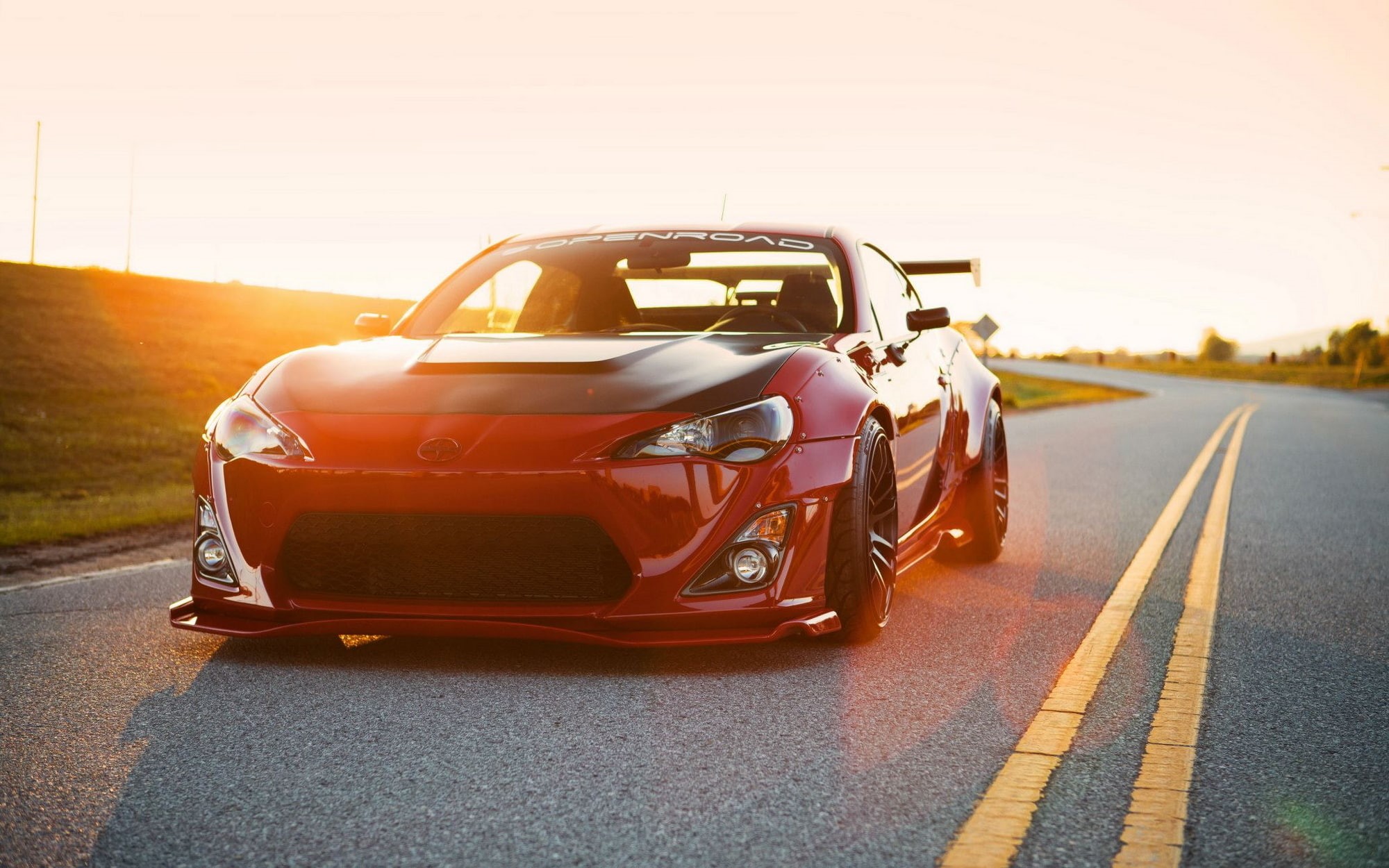 lens flare, retro Styled, scion fs-r, no People, sky, road, elegance, luxury, sport, side View, grille, bumper, mode of Transport, travel, brz, motion, HD Wallpaper