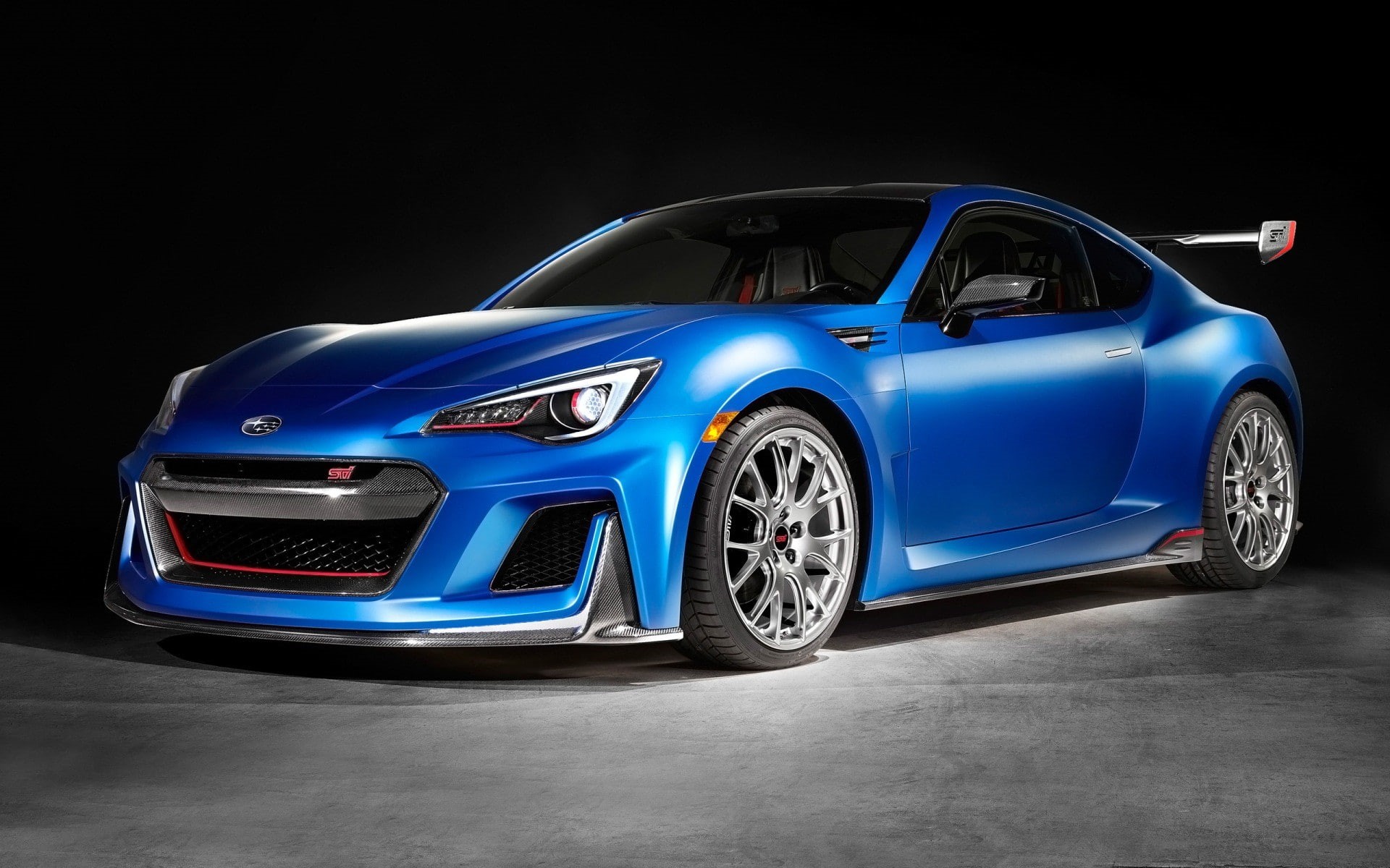 indoors, blue, studio shot, car, stationary, concept cars, Subaru STI Performance, shiny, black background, night, 1080P, mode of transportation, Subaru, HD Wallpaper