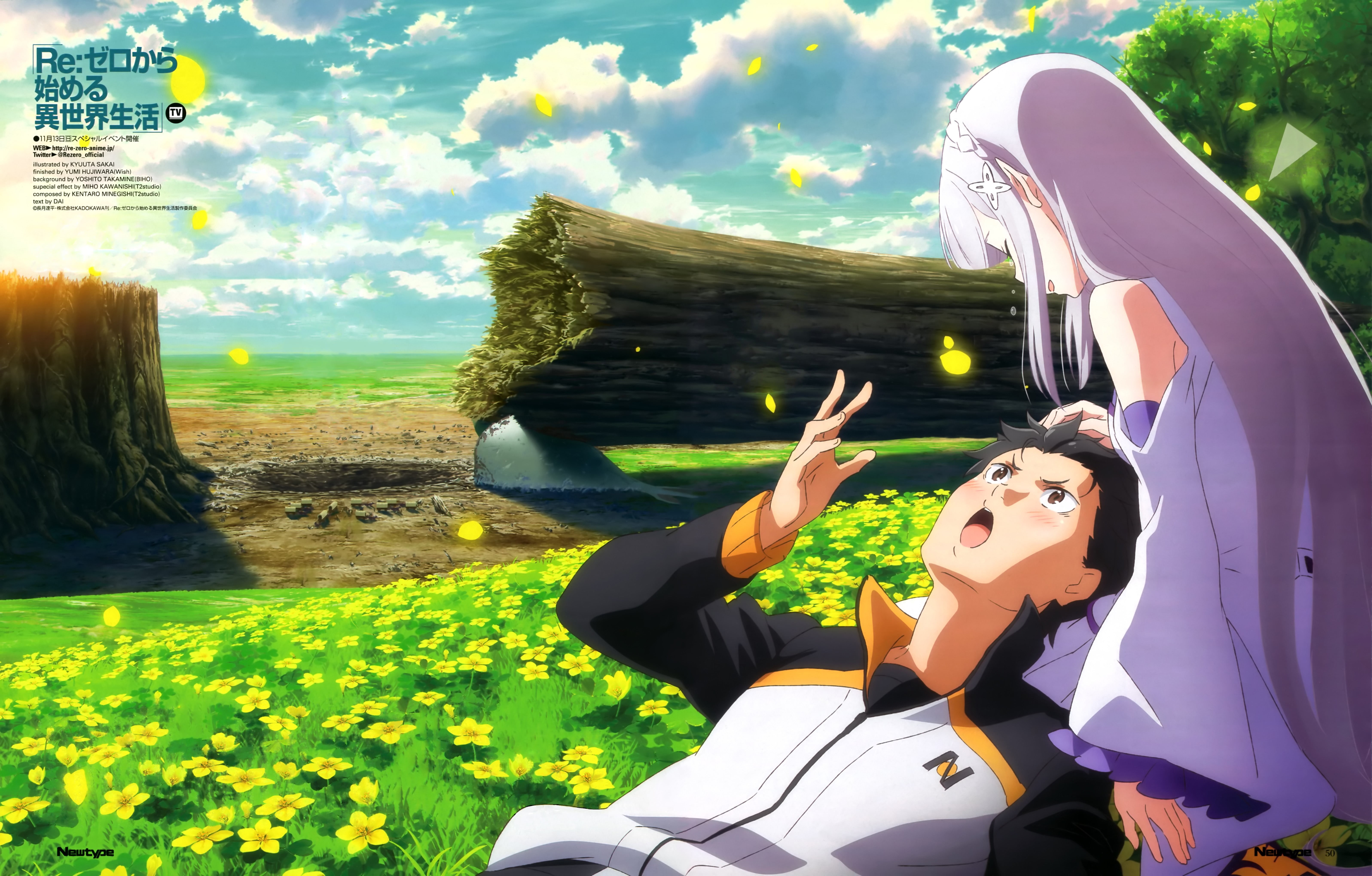 clouds, day, grass, land, women, leisure activity, Natsuki Subaru, emlia, one person, hairstyle, subaru, green color, Emilia (Re: Zero), Re:Zero Kara Hajimeru Isekai Seikatsu, HD Wallpaper