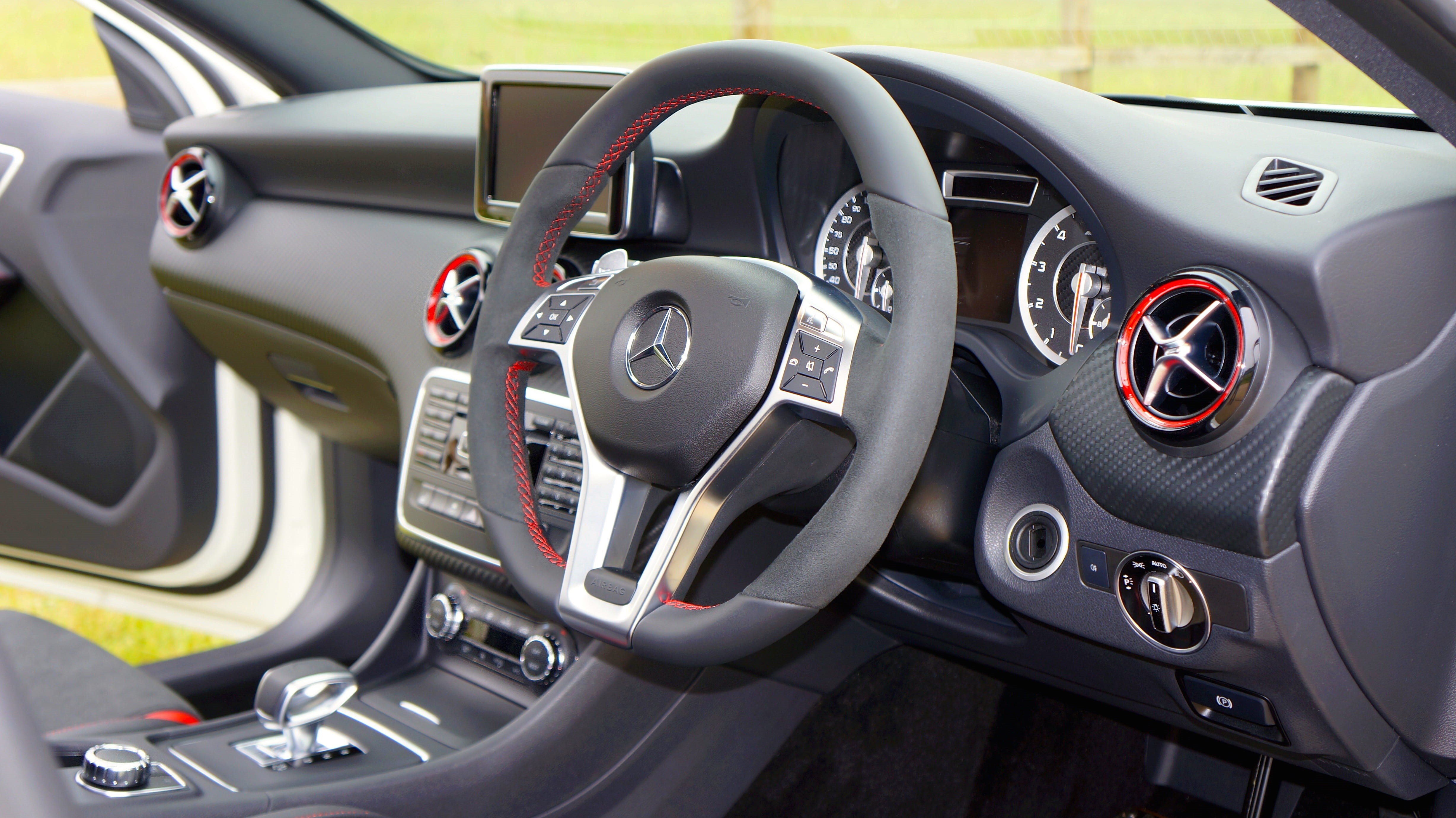mercedes, wealth, automotive, wheel, vehicle interior, automobile, steering, air vehicle, transportation, modern, dashboard, 4K, push button, style, car interior, HD Wallpaper