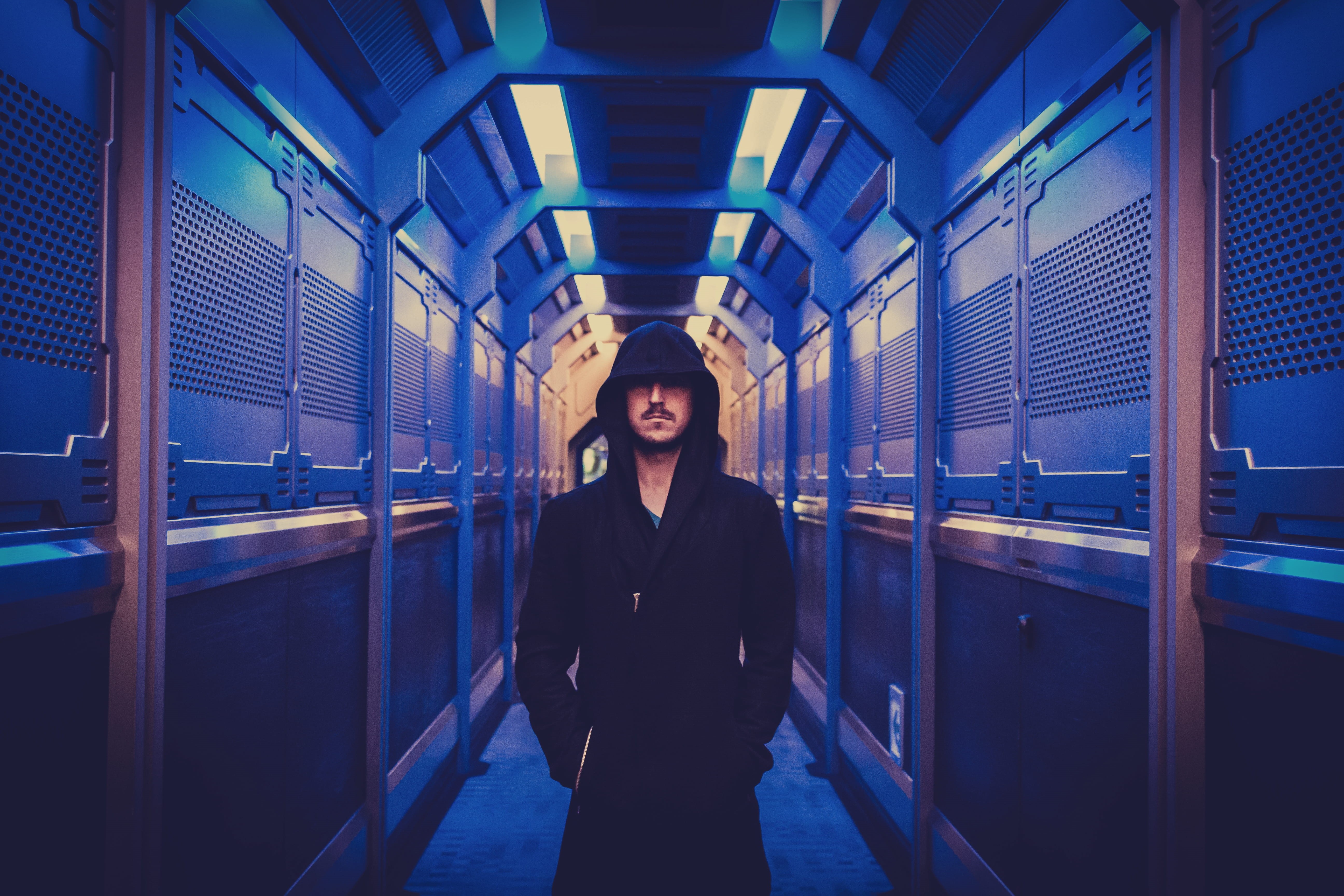 three quarter length, adult, young adult, looking at camera, caucasian, portrait, 5K, real people, scary, boss, glow, transportation, dark, indoors, overlord, HD Wallpaper