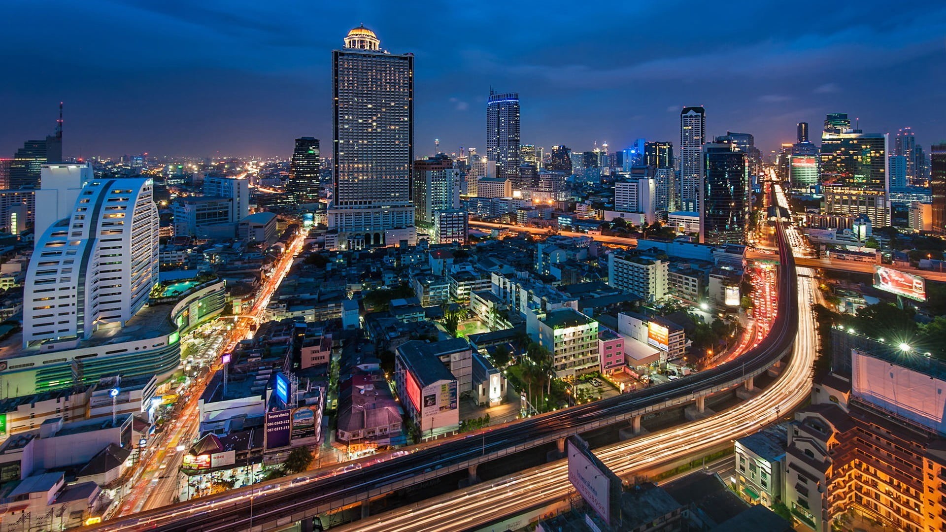 office building exterior, architecture, Bangkok, built structure, buildings, cityscape, illuminated, street, building, no people, skyscraper, landscape, HD Wallpaper